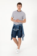 Men's Regular Fit Crew Neck Black Striped T-Shirt