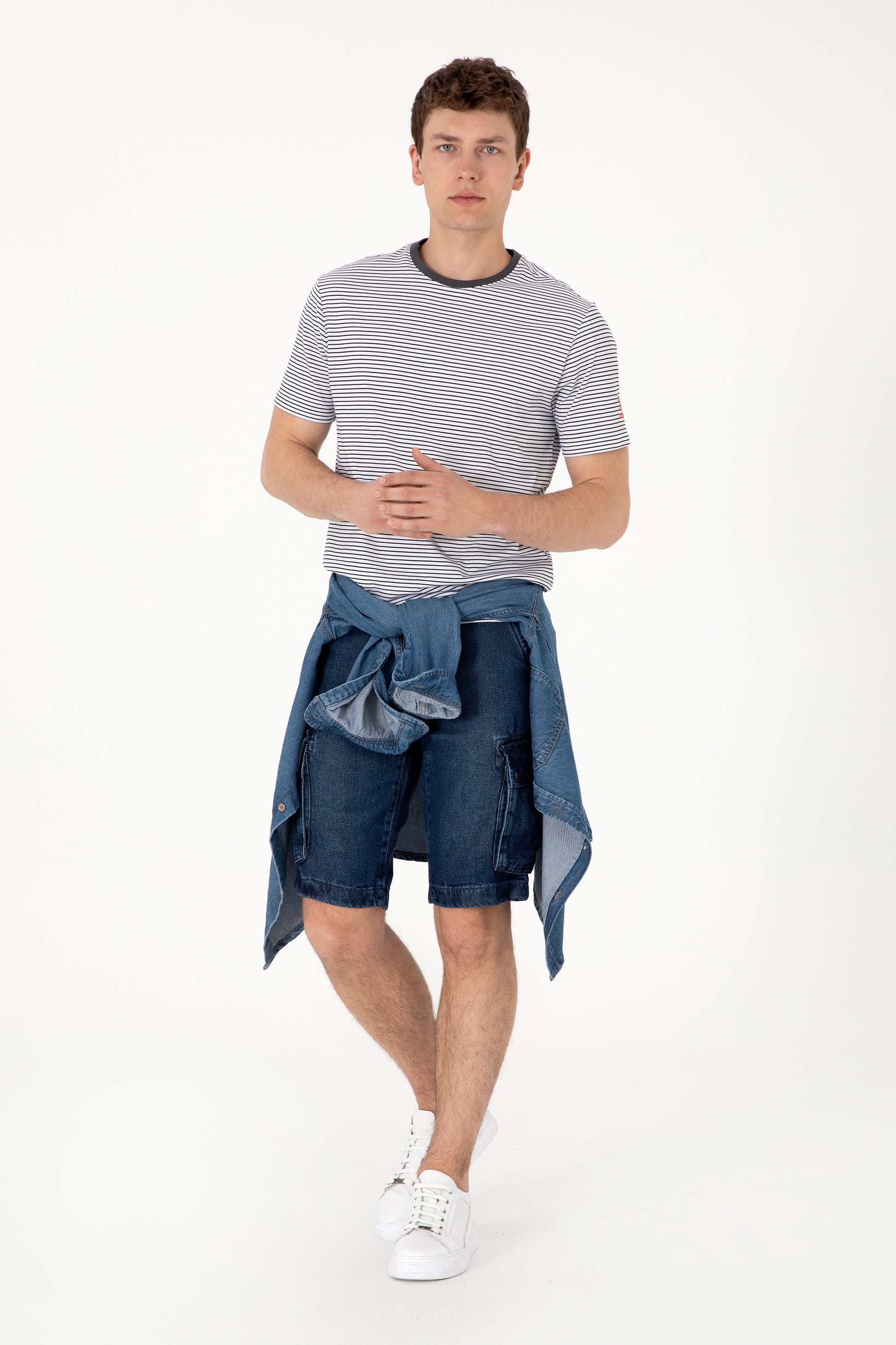 Men's Regular Fit Crew Neck Black Striped T-Shirt