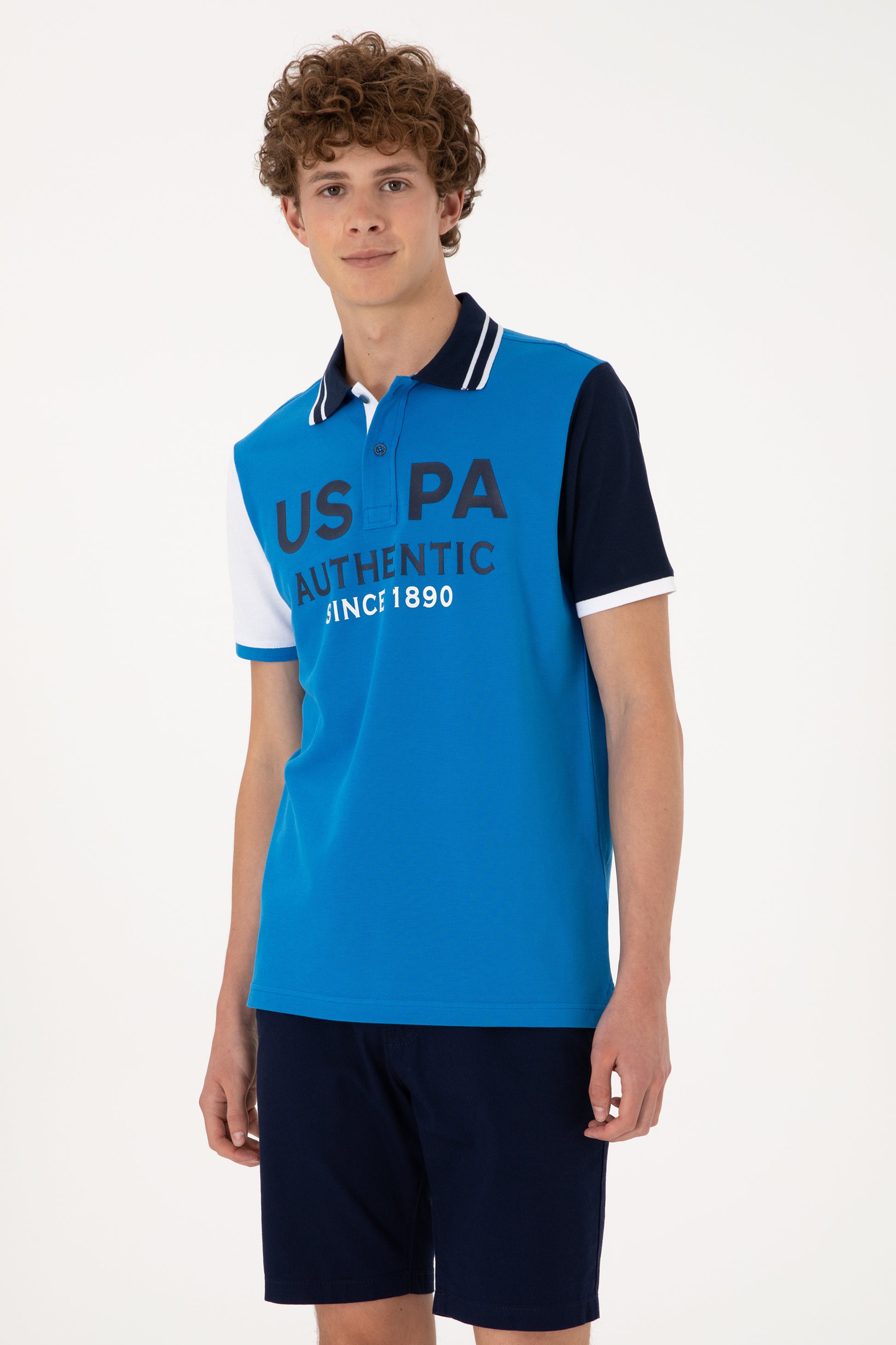 Men's Regular Fit Polo Neck Cobalt Blue T-Shirt