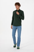 Men's Dark Green Long Sleeve Basic Shirt