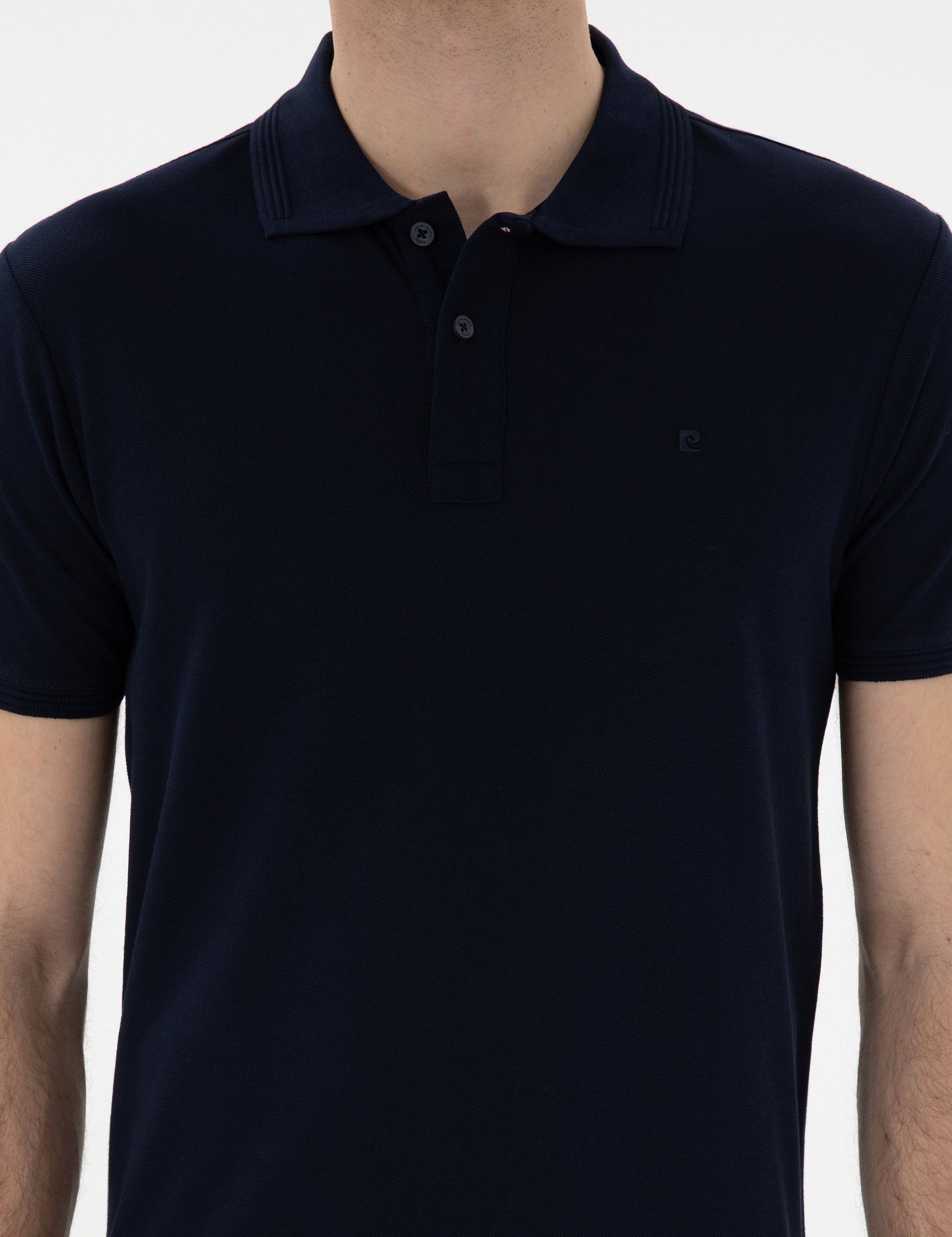 Navy Blue Slim Fit No-Fold Polo Neck Basic T-Shirt