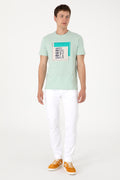 Men's Regular Fit Crew Neck Water Green T-Shirt