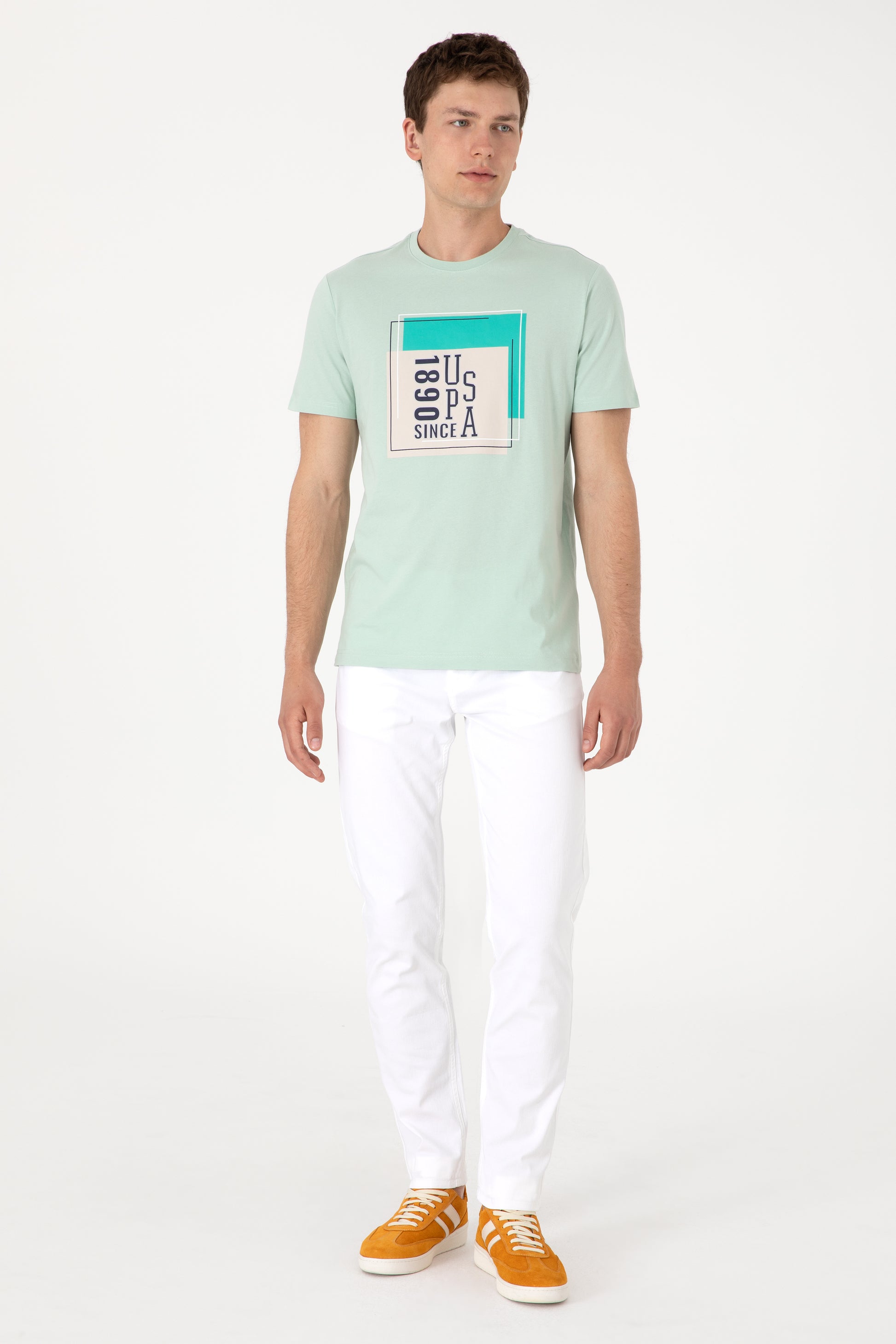 Men's Regular Fit Crew Neck Water Green T-Shirt