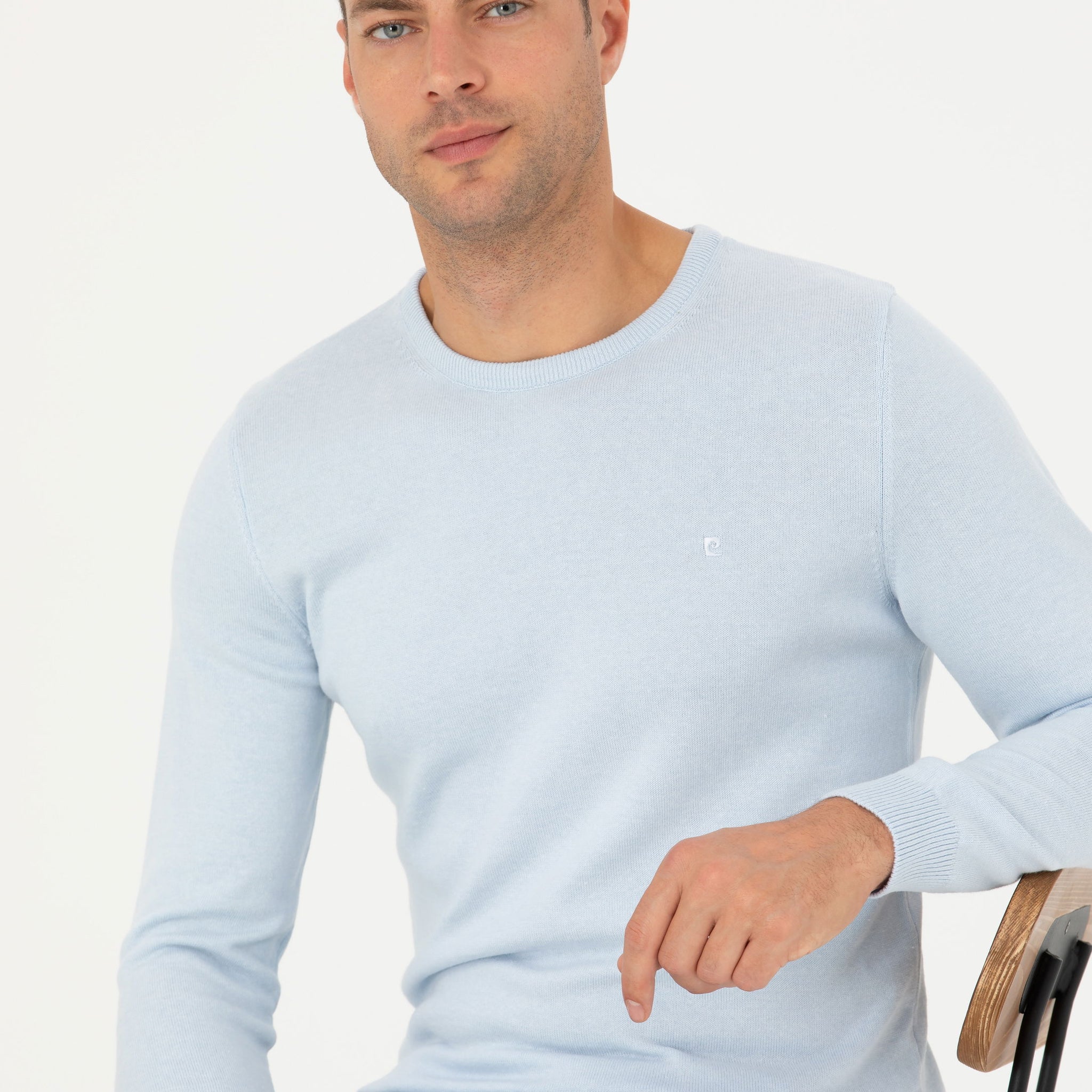 Light Blue Slim Fit Crew Neck Basic Knitwear Sweater