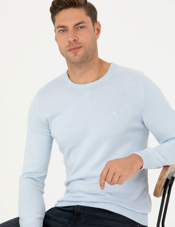 Light Blue Slim Fit Crew Neck Basic Knitwear Sweater