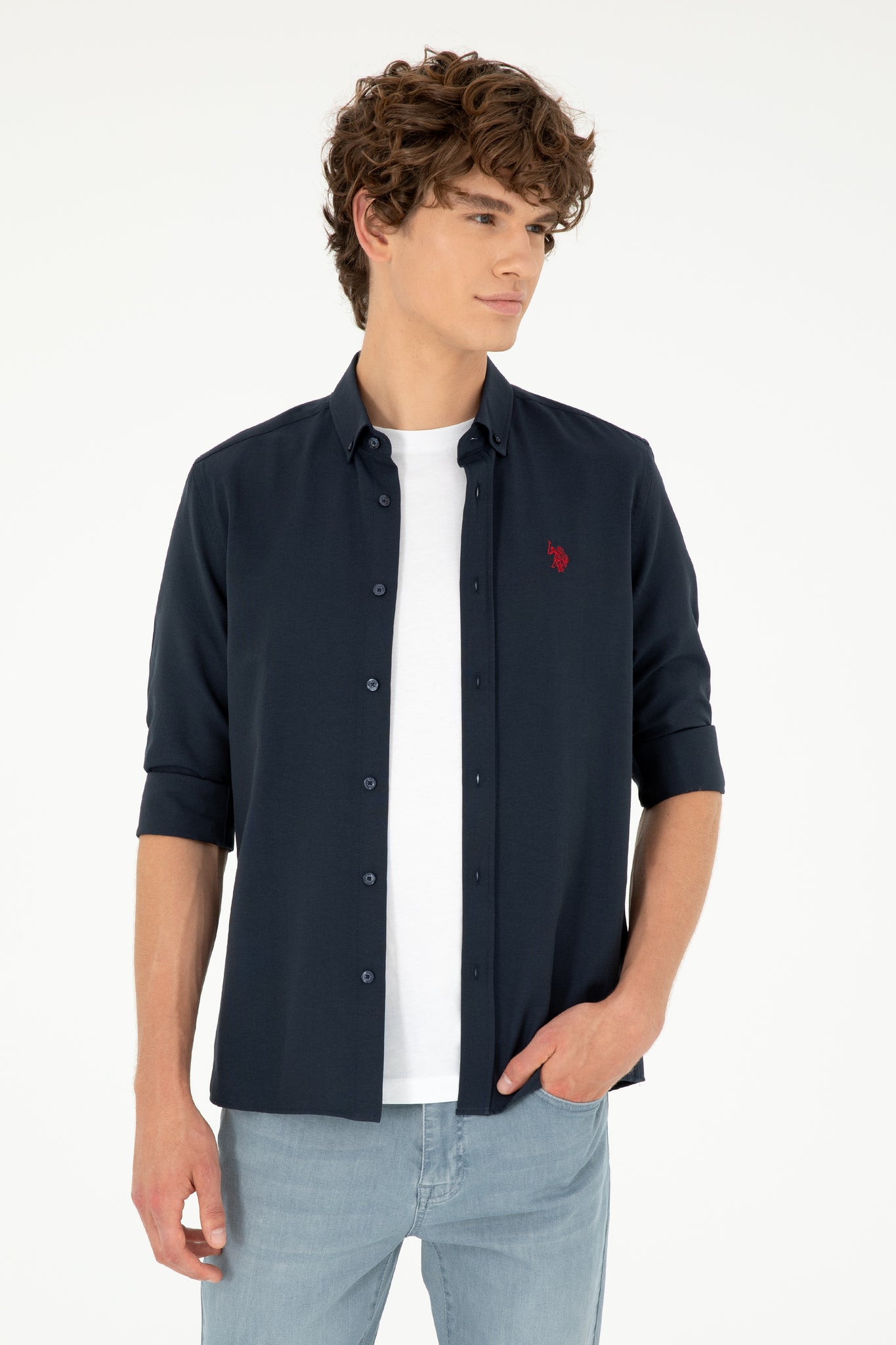 Men's Navy Blue Long Sleeve Basic Shirt