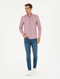 Burgundy Oxford Slim Fit Long Sleeve Shirt