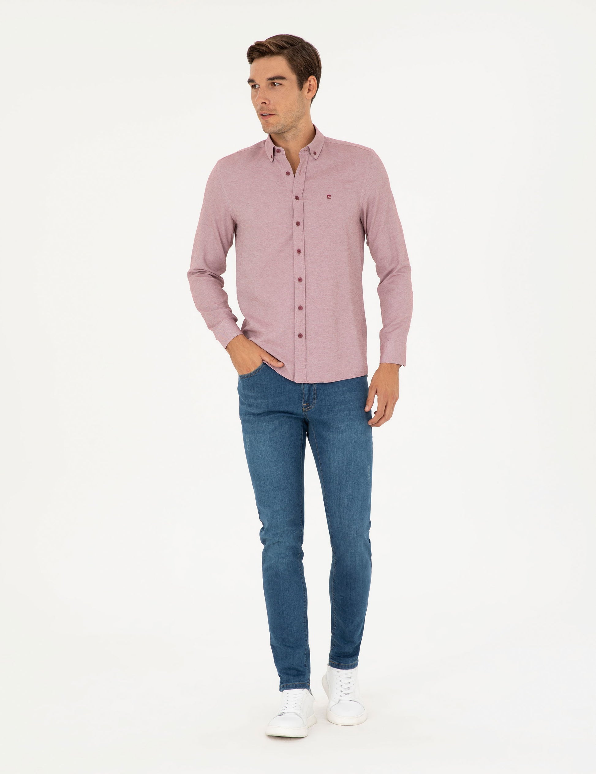 Burgundy Oxford Slim Fit Long Sleeve Shirt