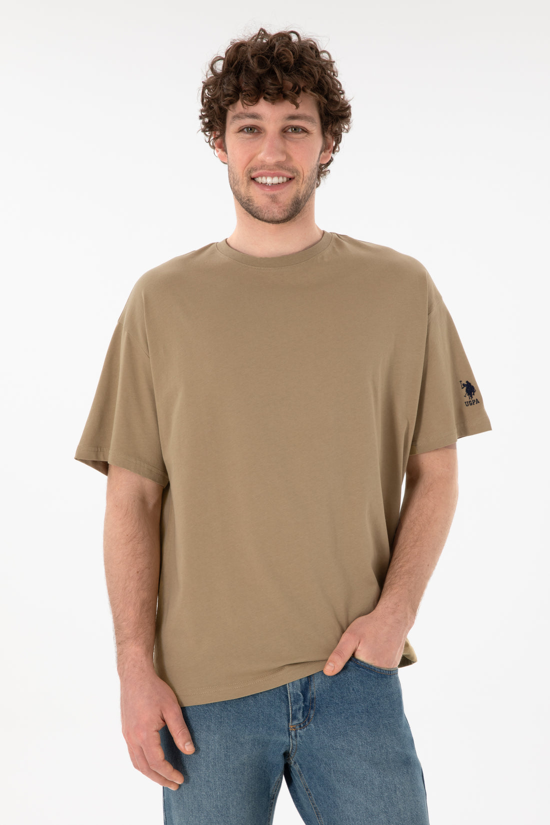 Men's Oversize Fit Crew Neck Khaki T-shirt