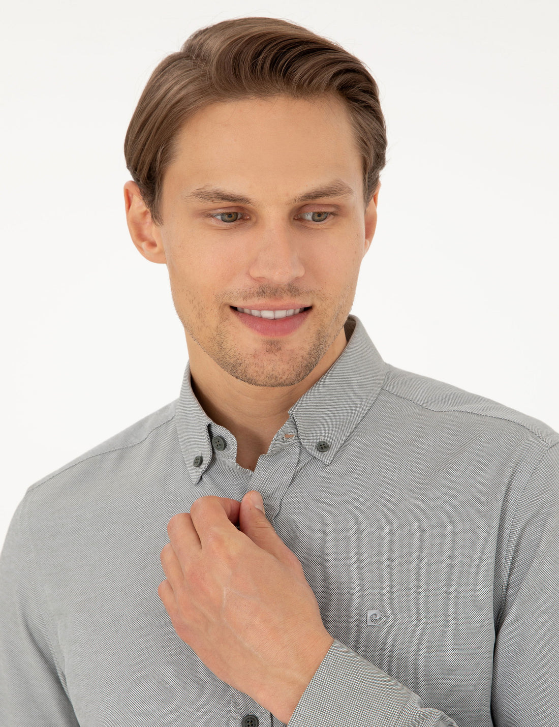 Khaki Oxford Slim Fit Long Sleeve Shirt