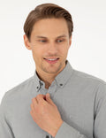 Khaki Oxford Slim Fit Long Sleeve Shirt