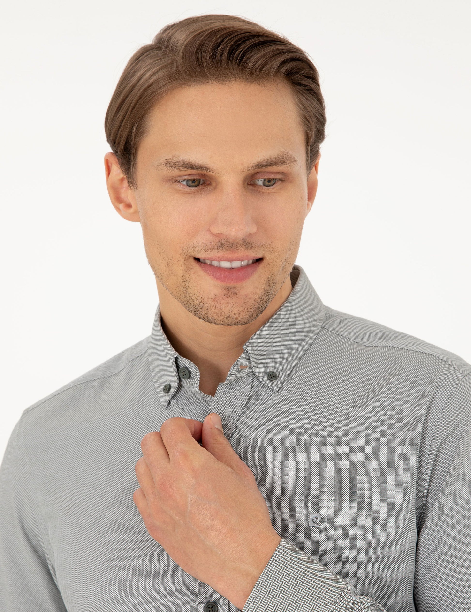 Khaki Oxford Slim Fit Long Sleeve Shirt