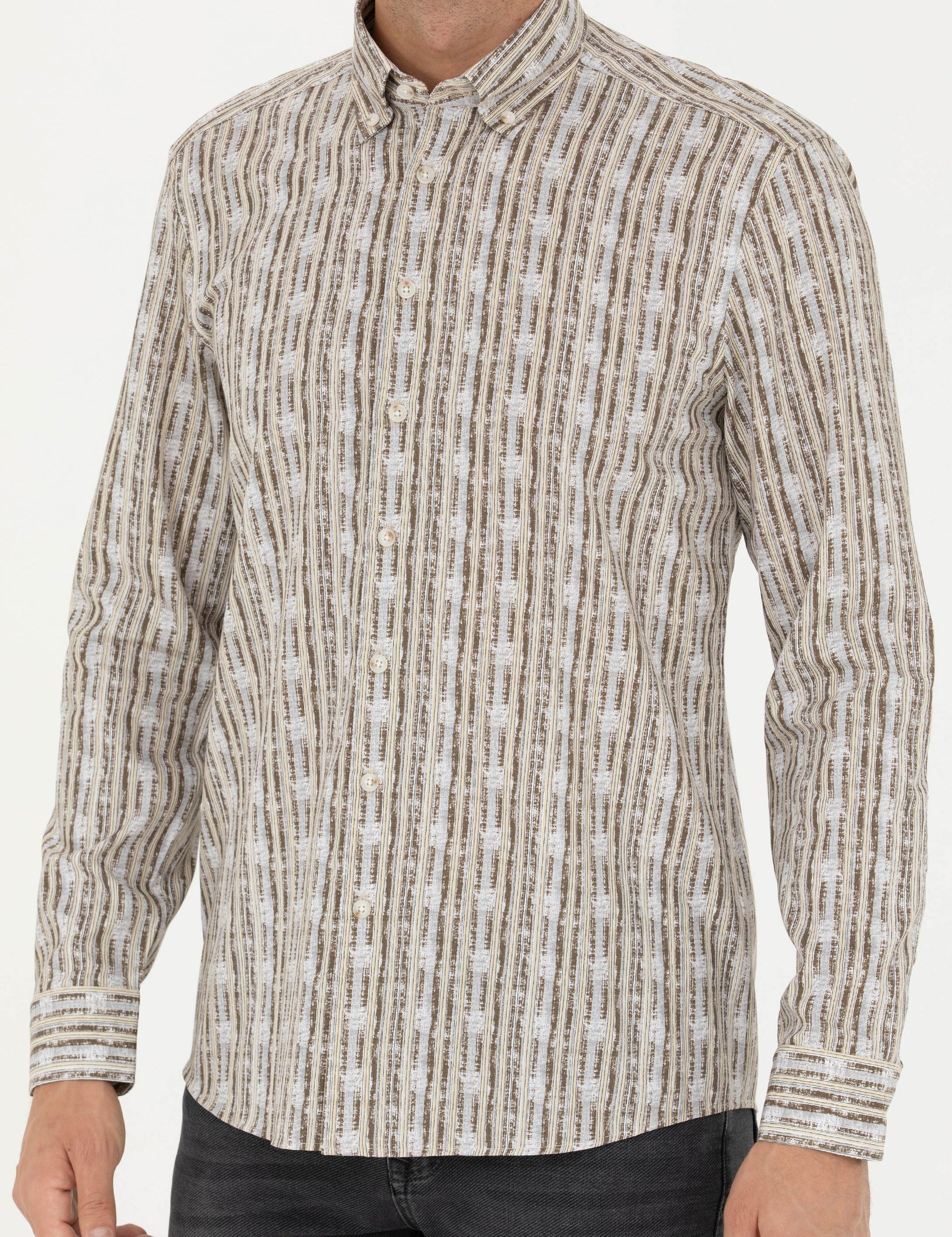 Khaki Regular Fit Long Sleeve Shirt