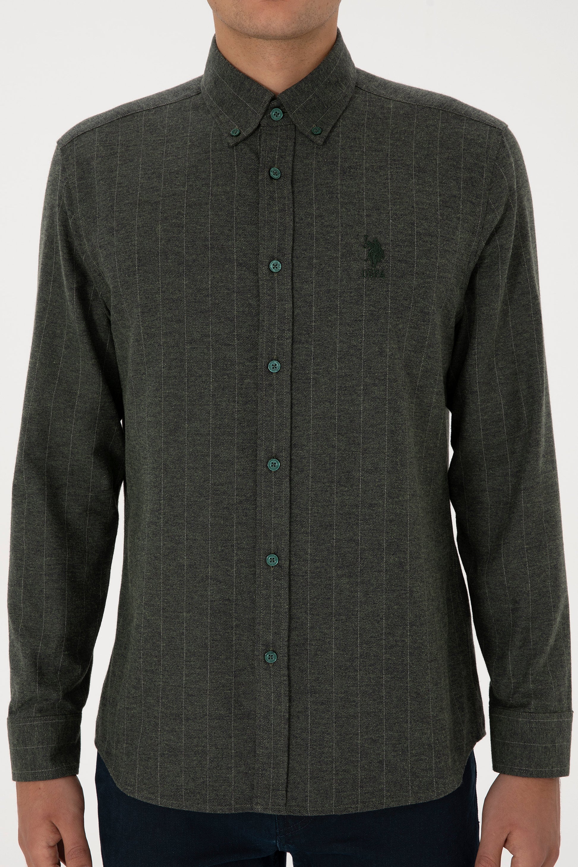 Men's Dark Green Long Sleeve Shirt