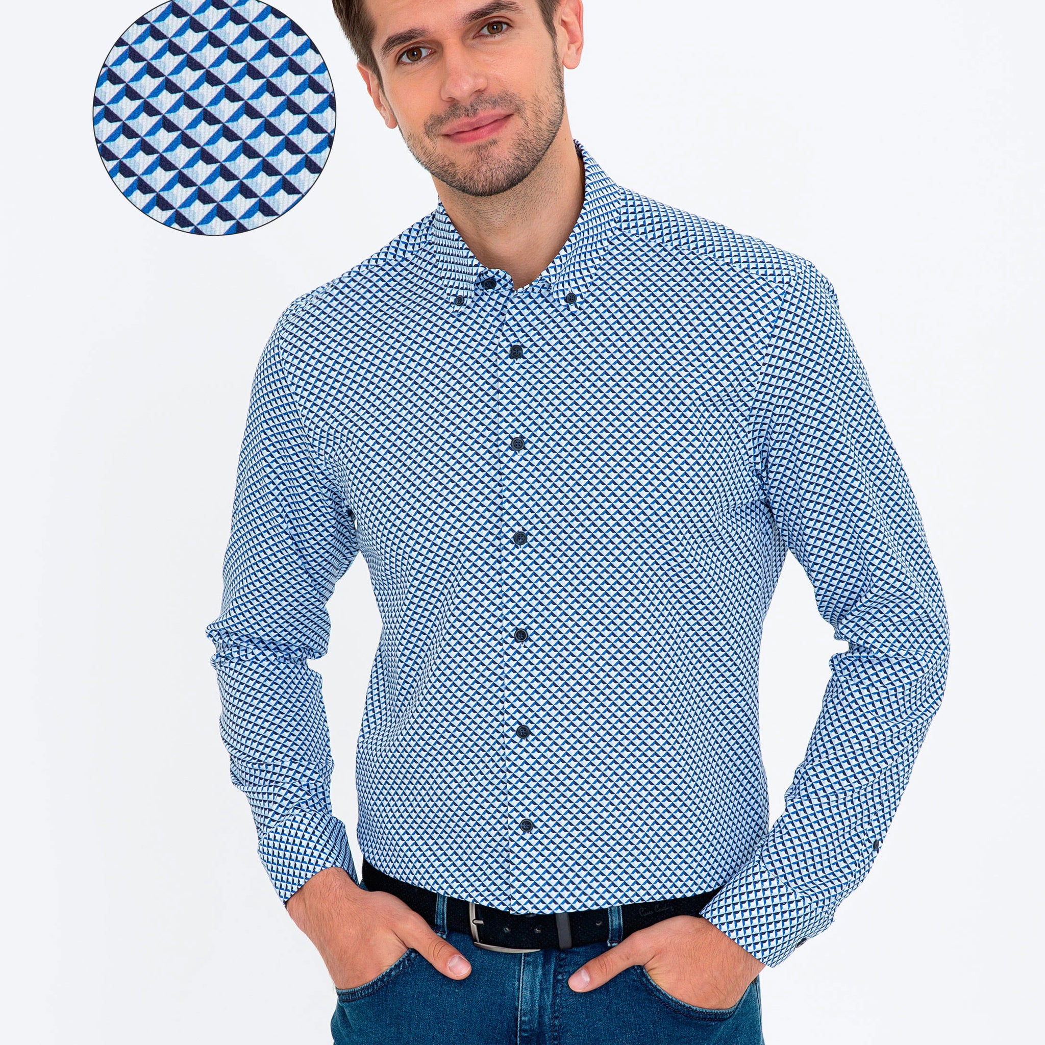 Navy Blue Slim Fit Long Sleeve Shirt