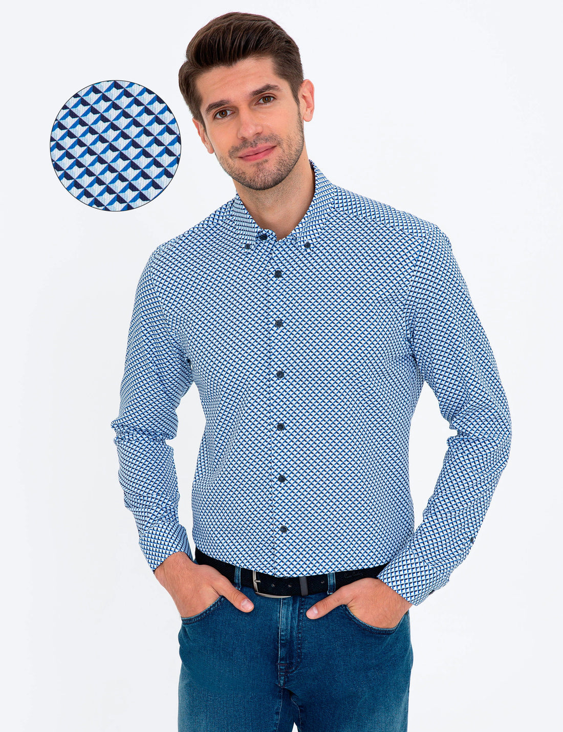 Navy Blue Slim Fit Long Sleeve Shirt