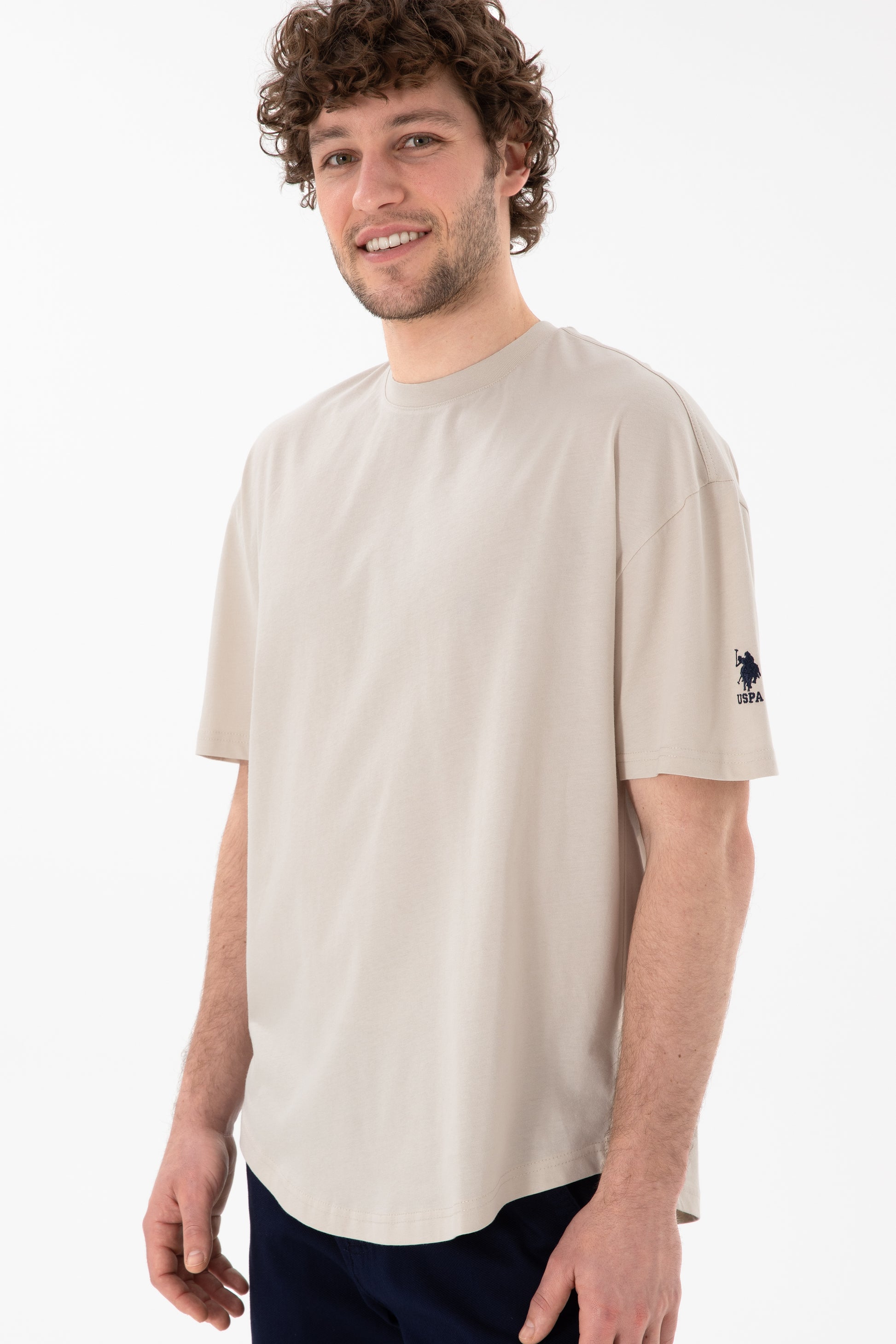 Men's Long Fit Crew Neck Stone Basic T-Shirt