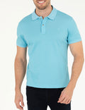 Light Blue Slim Fit Polo Neck Mercerized T-Shirt