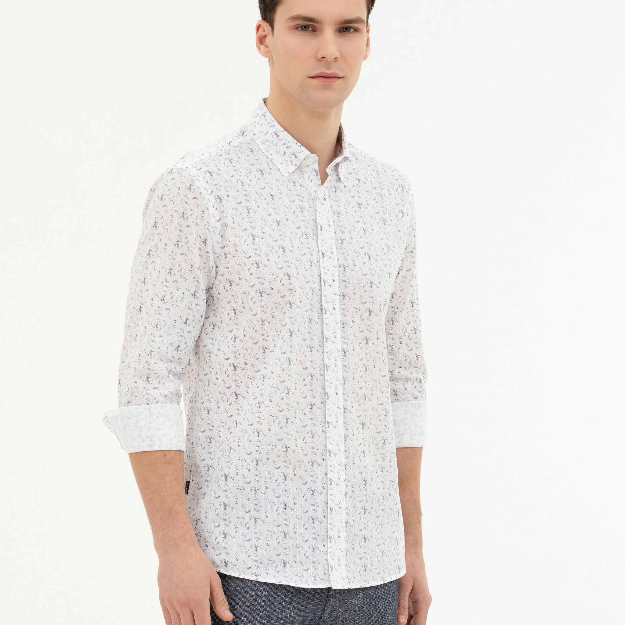 Navy Blue Slim Fit Long Sleeve Shirt