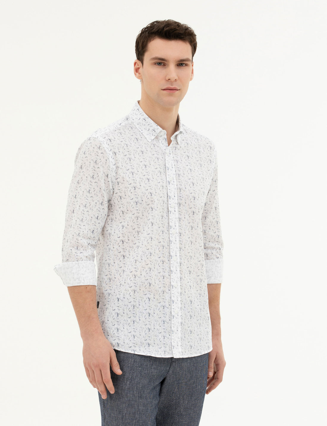 Navy Blue Slim Fit Long Sleeve Shirt