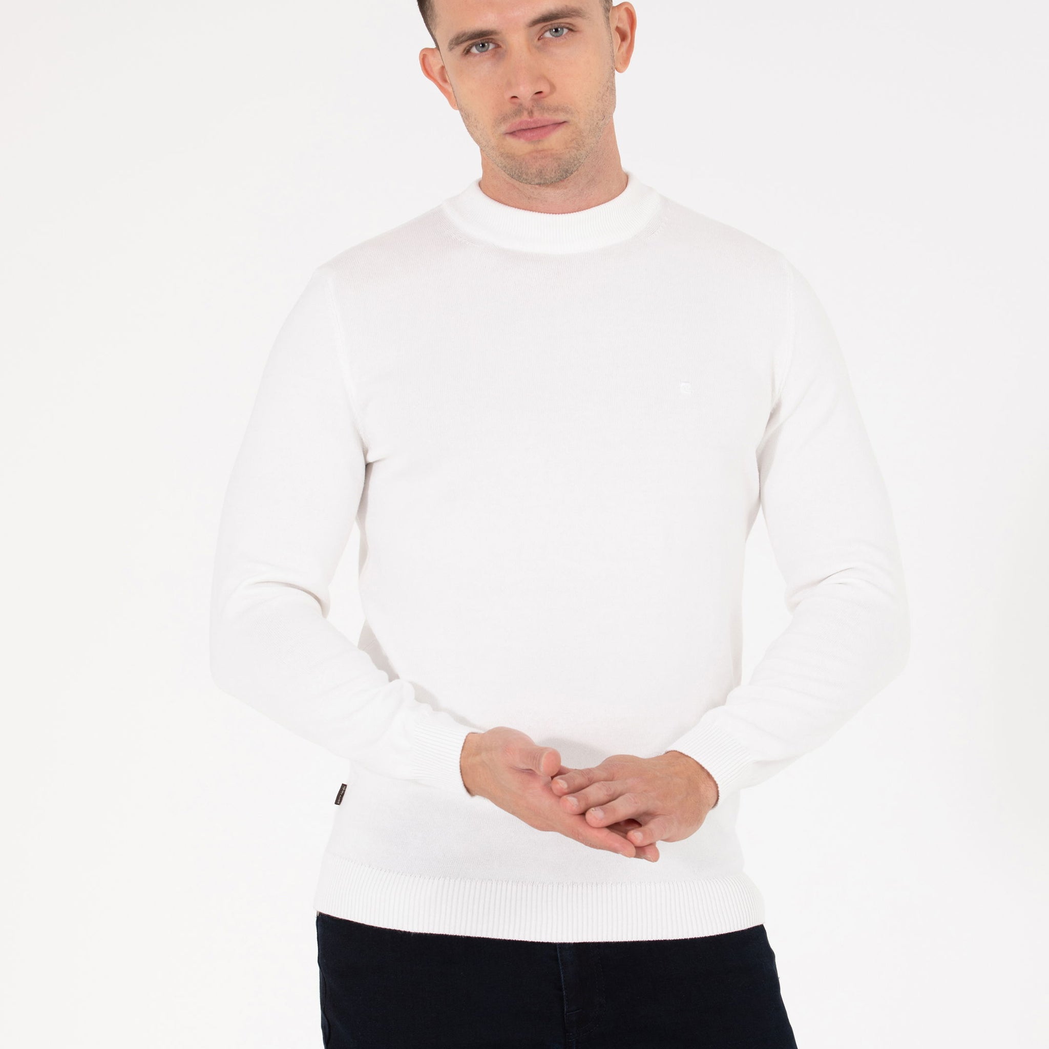 Ecru Slim Fit Quarter Neck Basic Knitwear Sweater