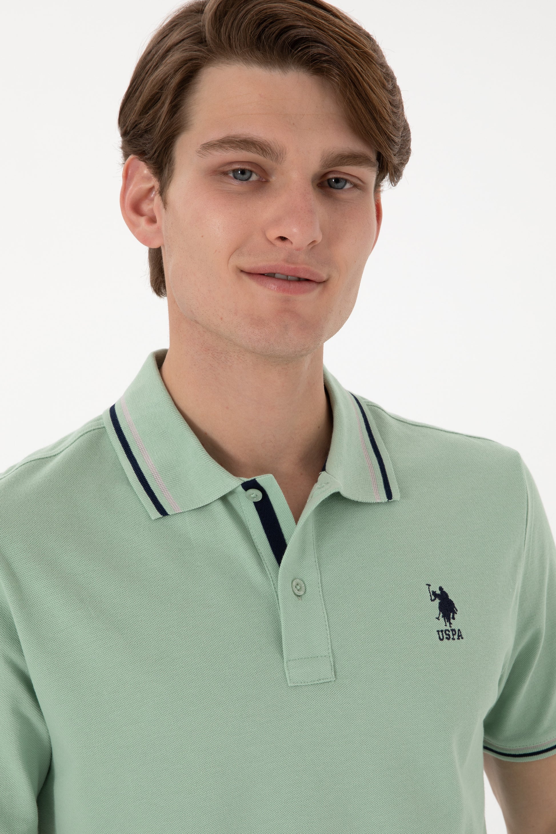 Men's Regular Fit Polo Neck Water Green Basic T-Shirt
