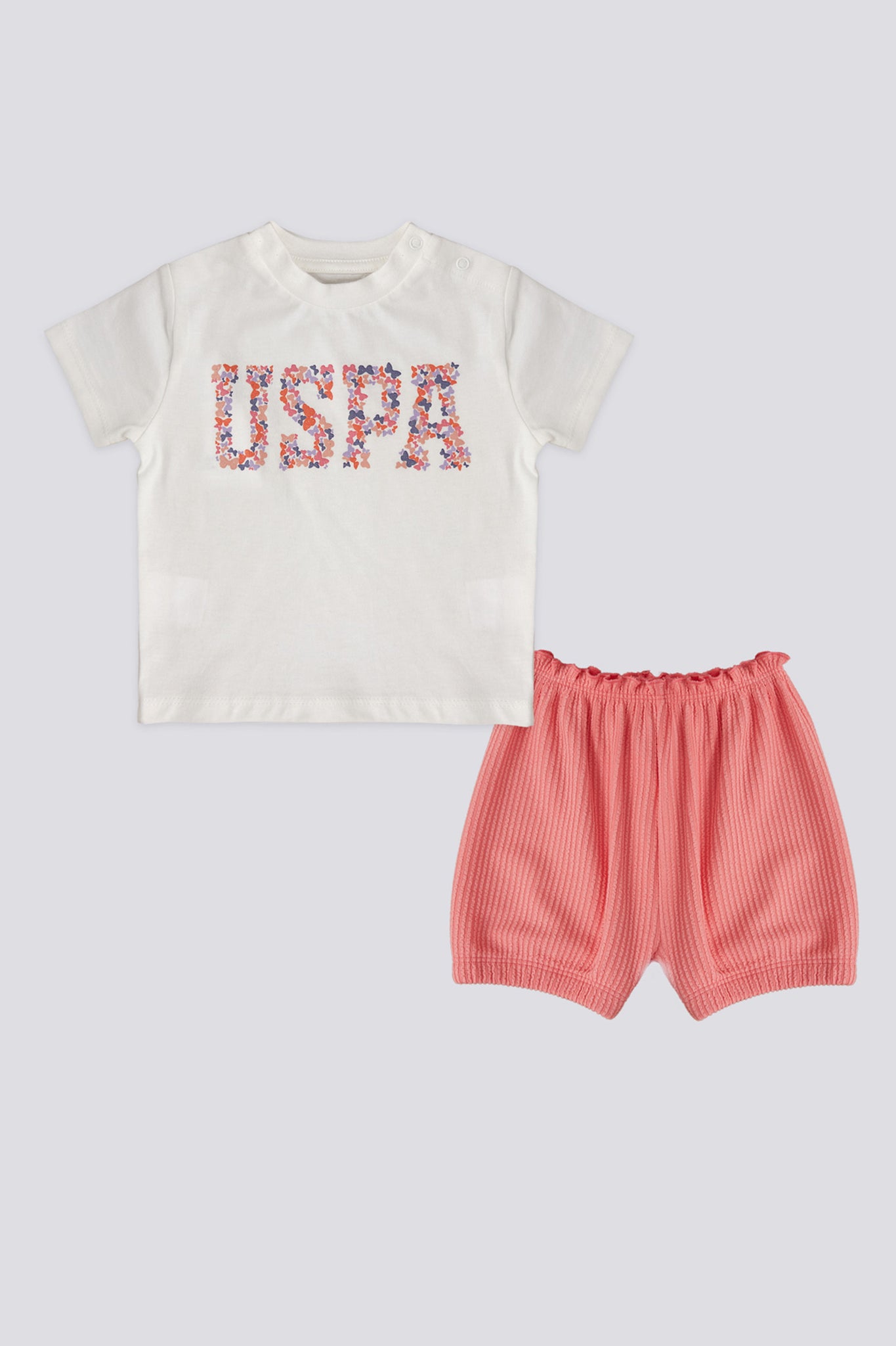 Baby Girl Salmon Ruffle 2-Piece Short Sleeve T-Shirt Set