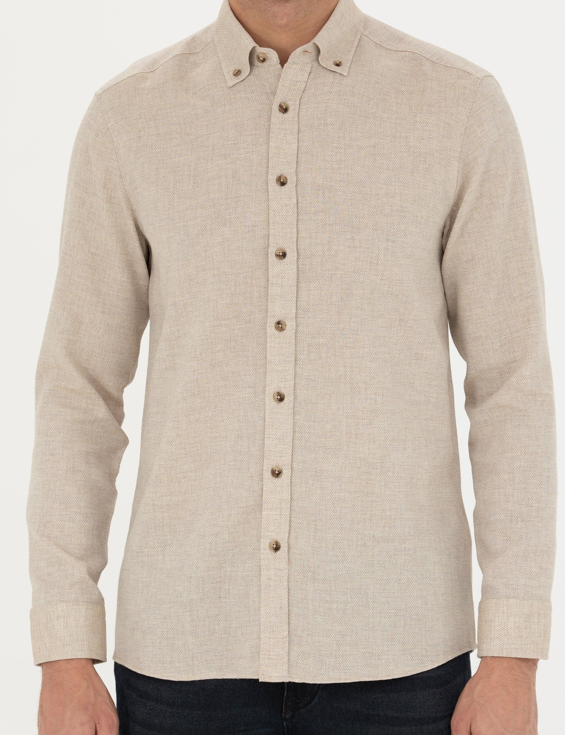 Beige Slim Fit Long Sleeve Shirt