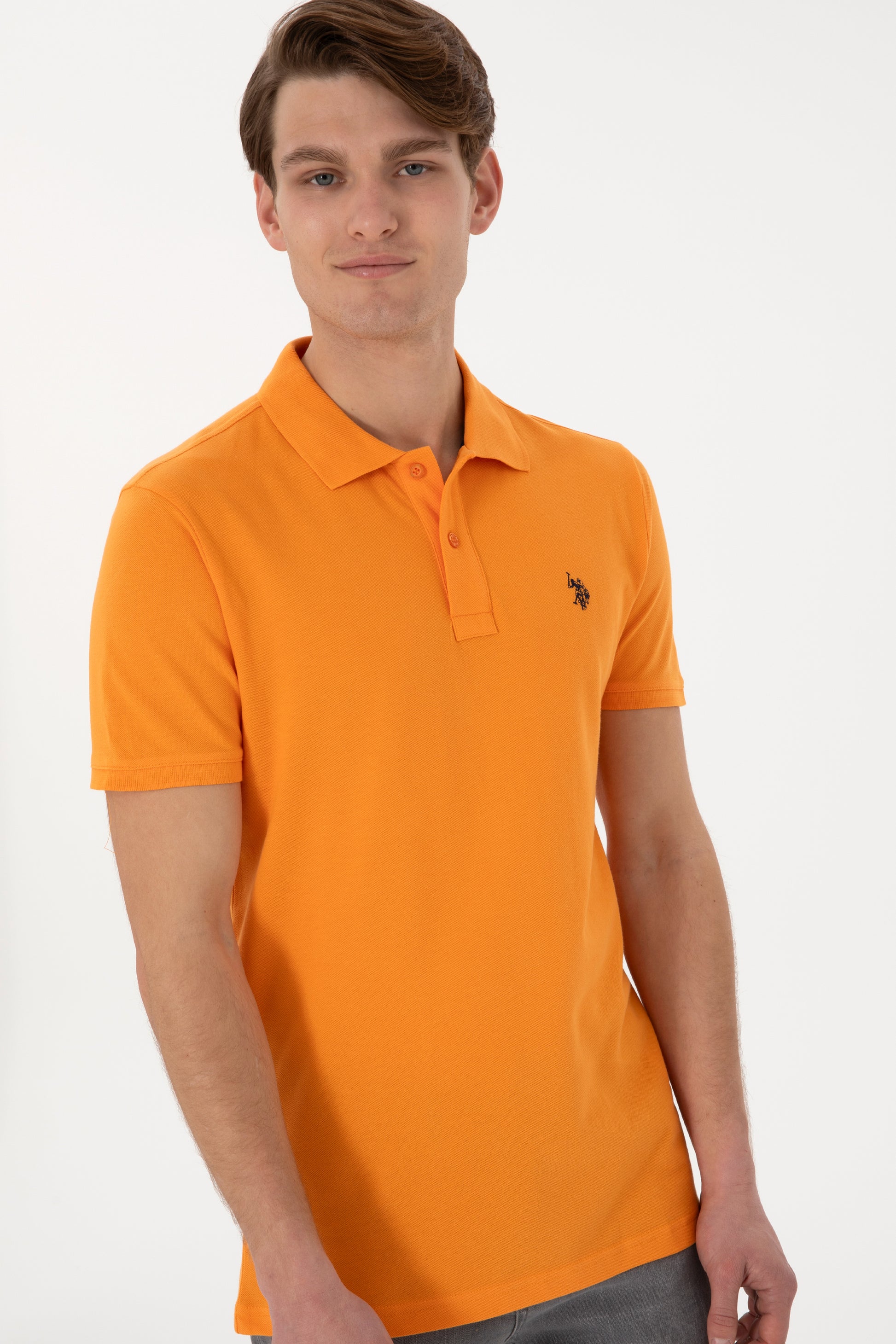 Men's Slim Fit Polo Neck Orange Basic T-Shirt
