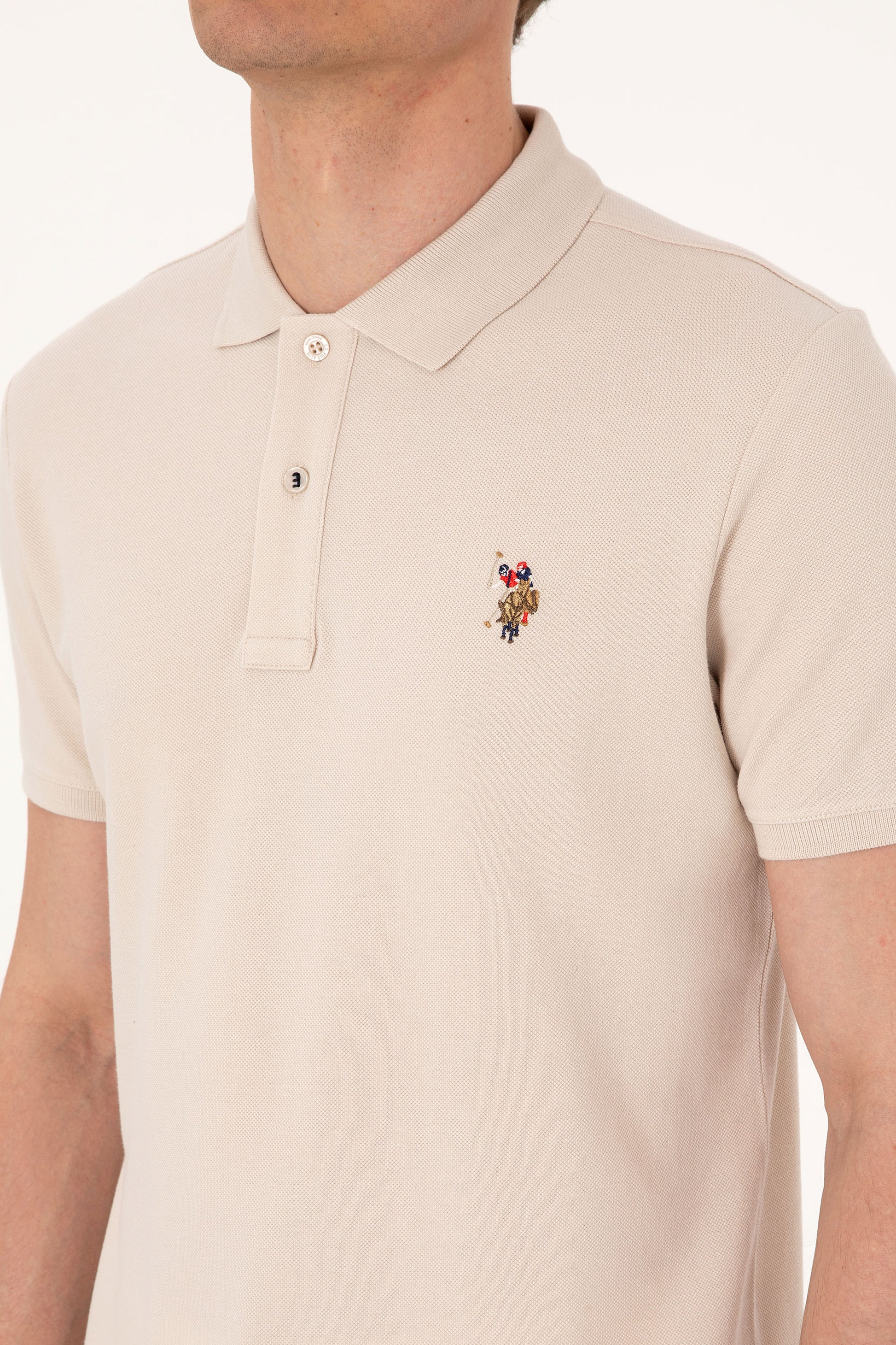 Men's Slim Fit Polo Neck Stone Basic T-Shirt