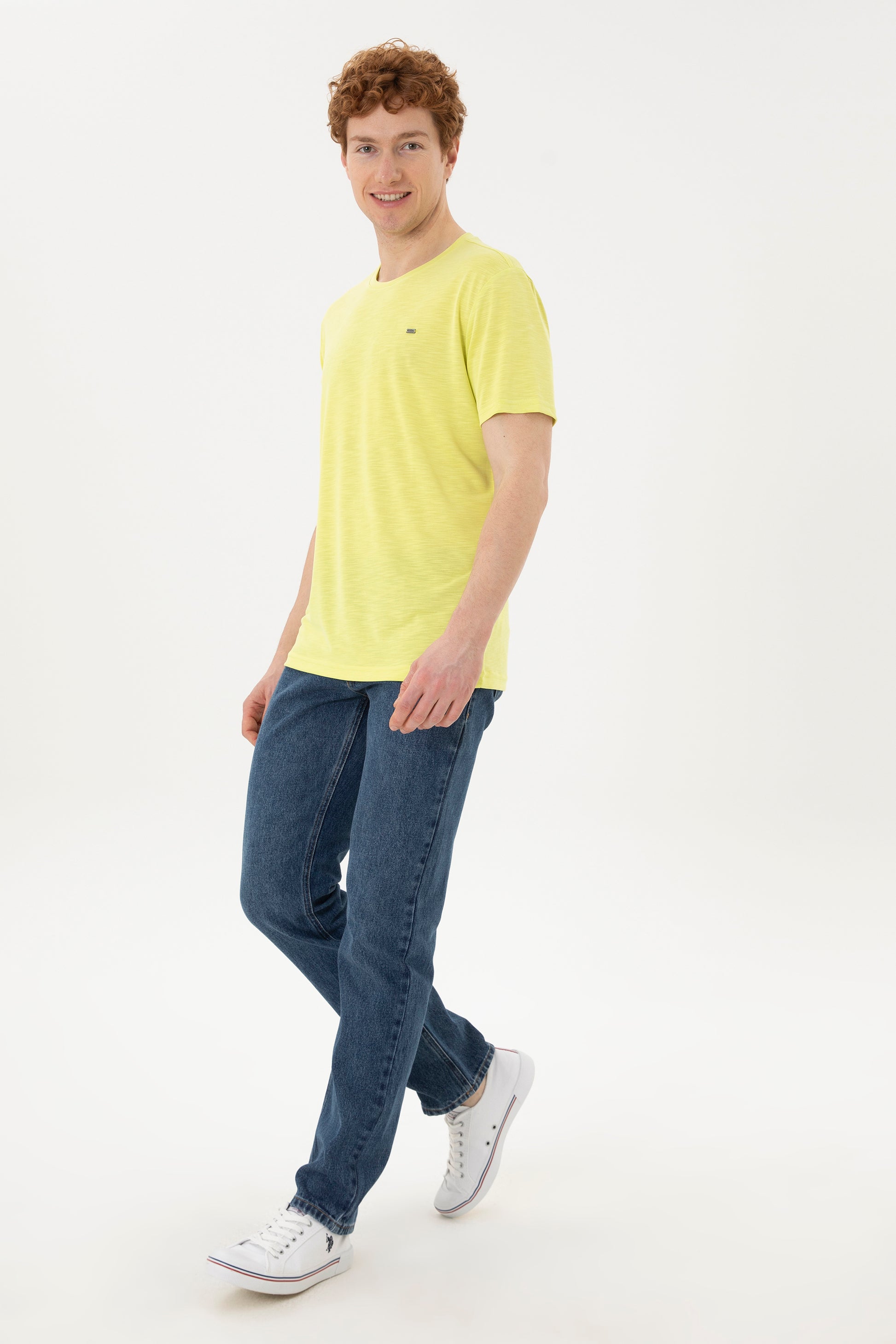 Men's Regular Fit Crew Neck Peanut Green Basic T-Shirt
