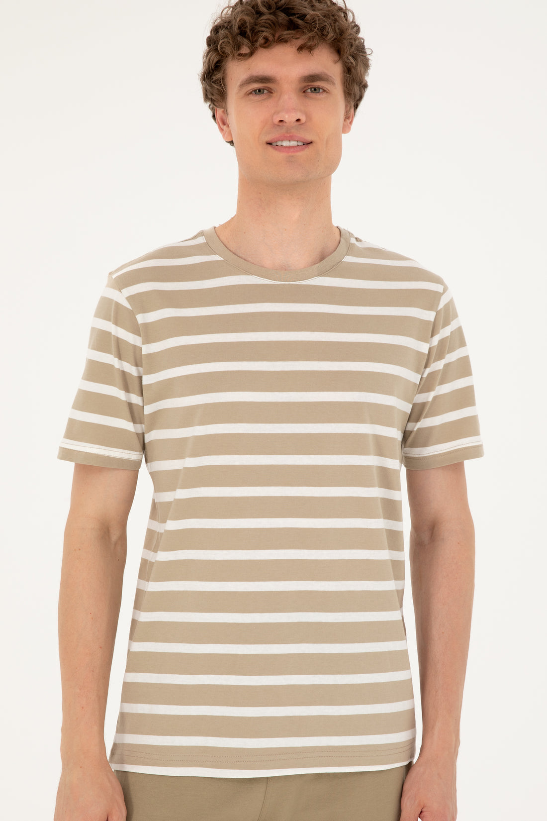 Men's Regular Fit Crew Neck Light Khaki T-Shirt