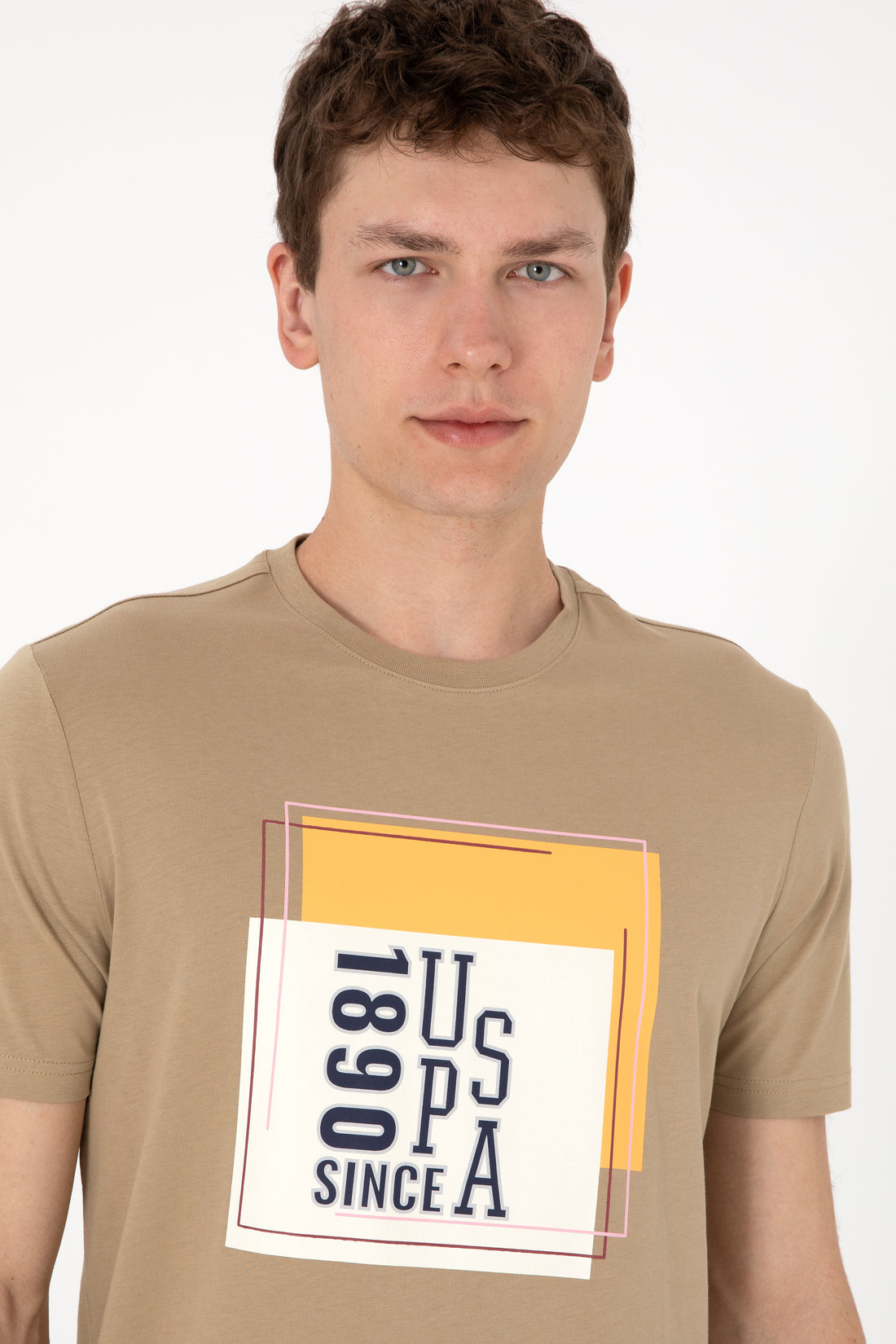 Men's Regular Fit Crew Neck Khaki T-Shirt