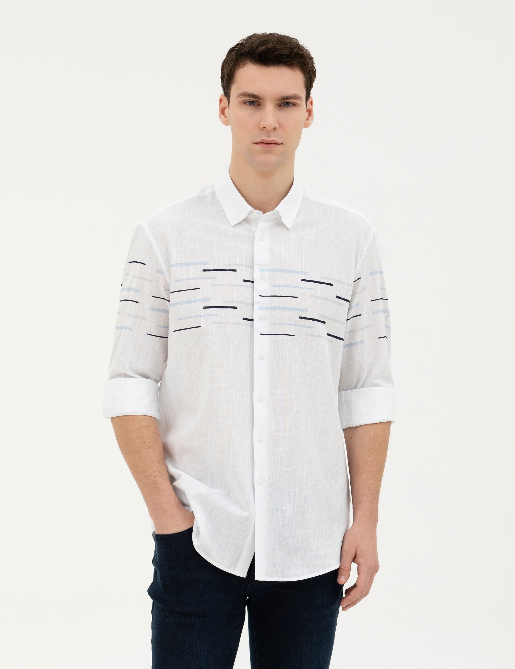 Navy Blue Slim Fit Long Sleeve Shirt