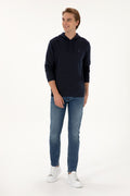 Erkek Regular Fit Kapişonlu Lacivert Basic Sweatshirt