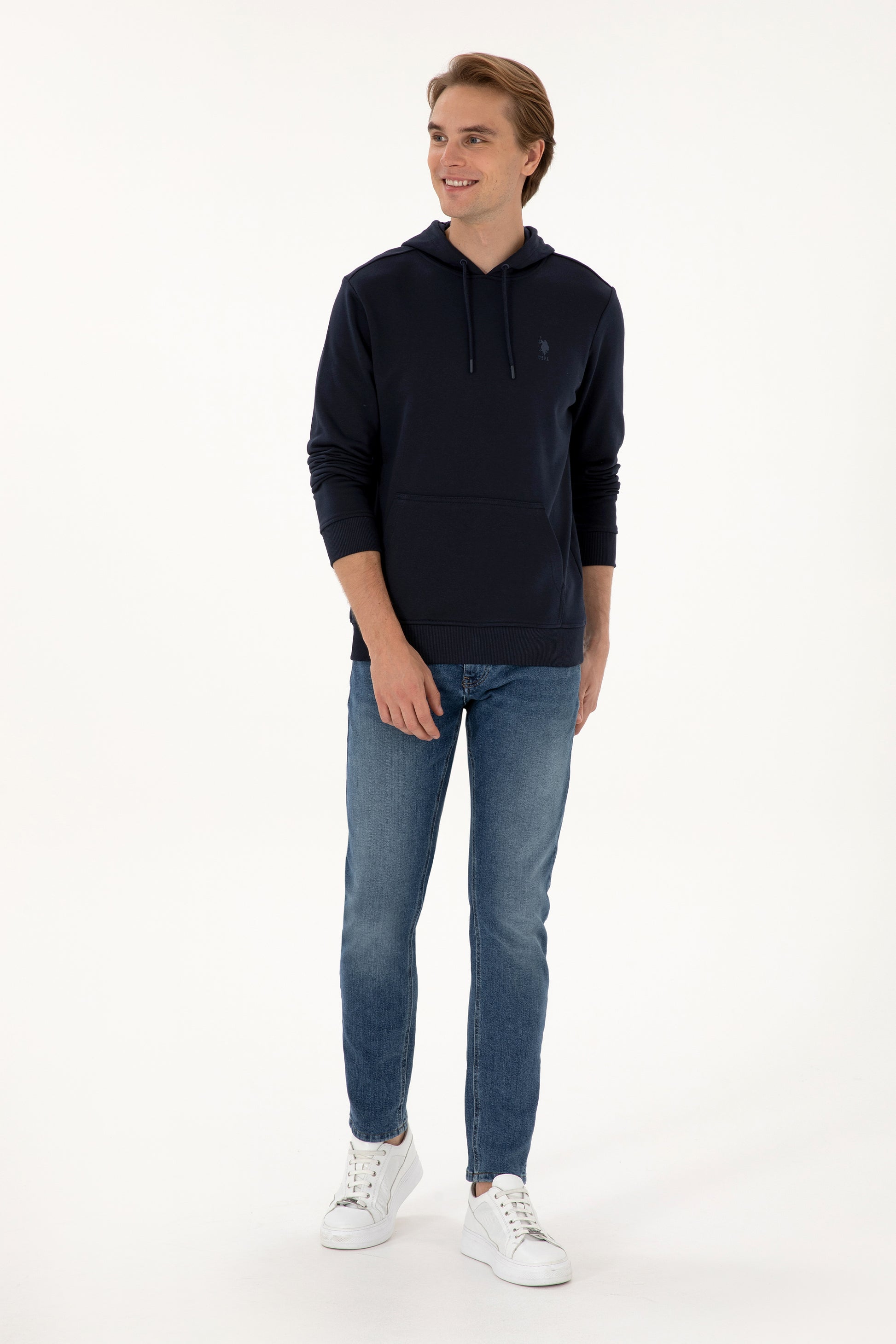Erkek Regular Fit Kapişonlu Lacivert Basic Sweatshirt