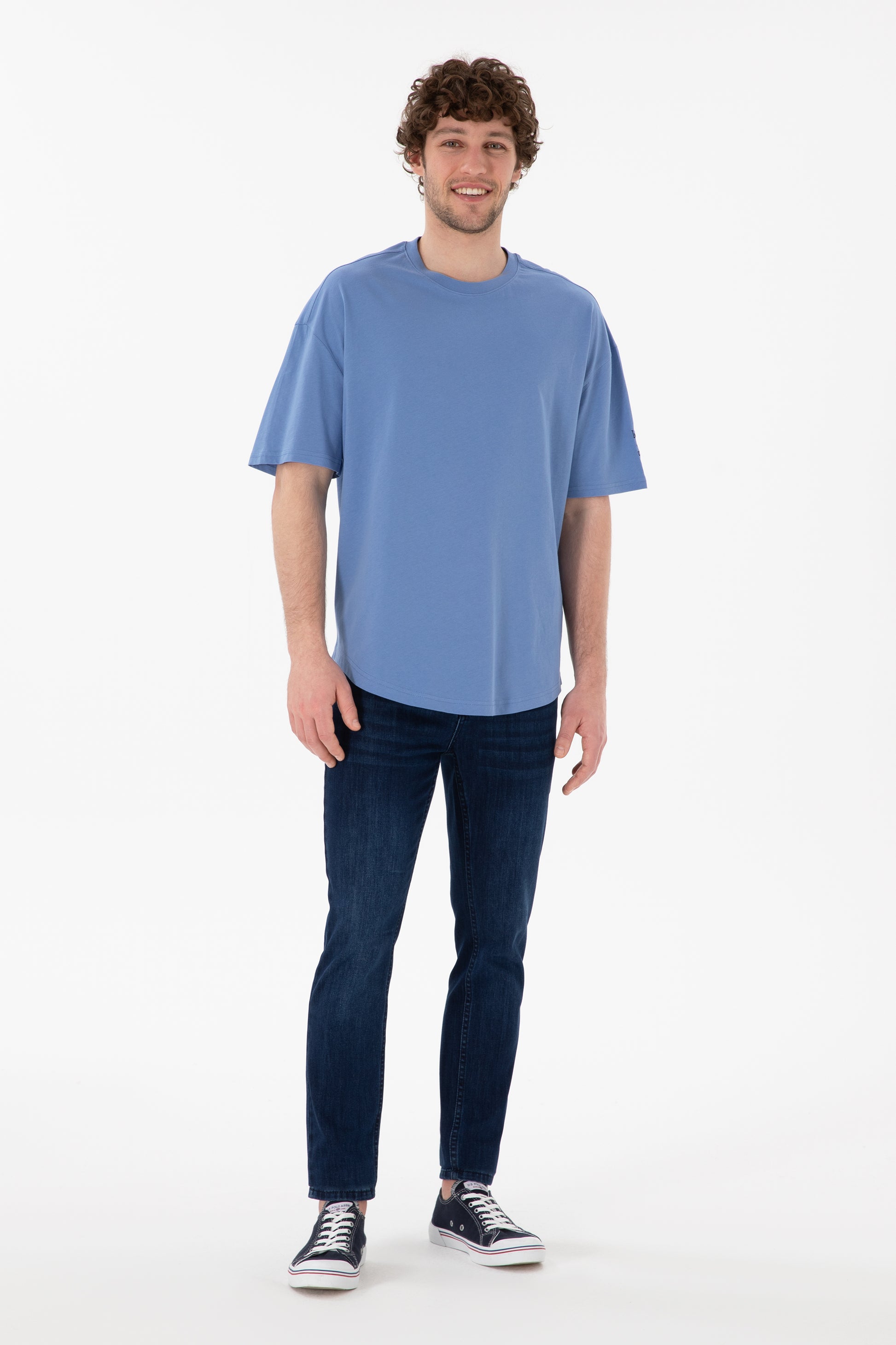 Men's Long Fit Crew Neck Dark Blue Basic T-Shirt