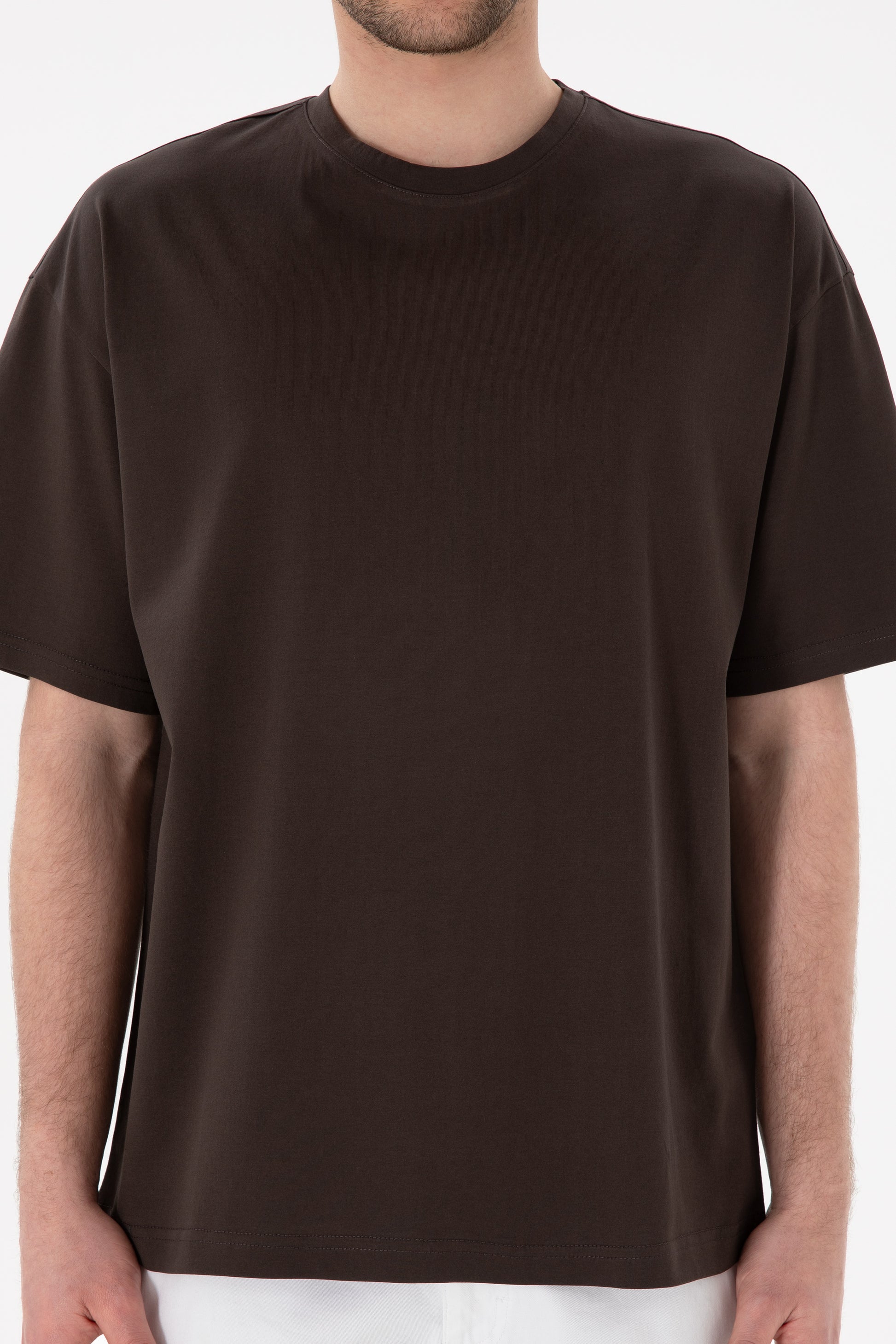 Men's Comfort Fit Crew Neck Brown Mercerized Basic T-Shirt