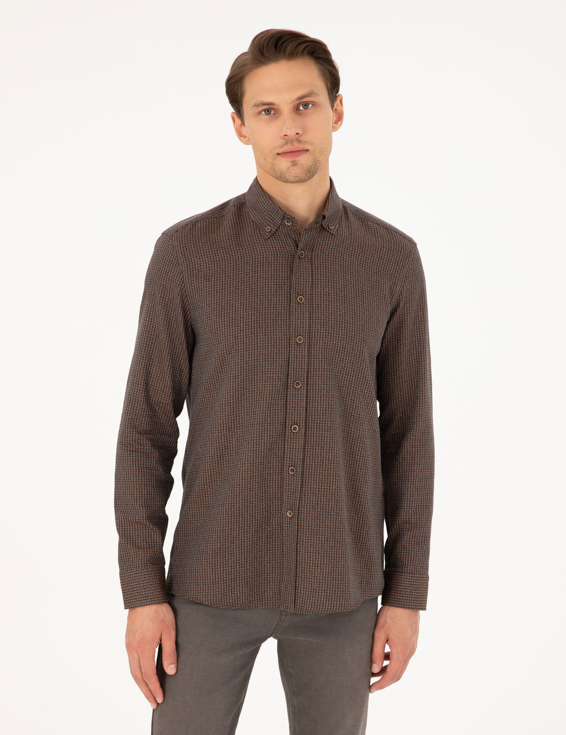 Brown Slim Fit Long Sleeve Shirt