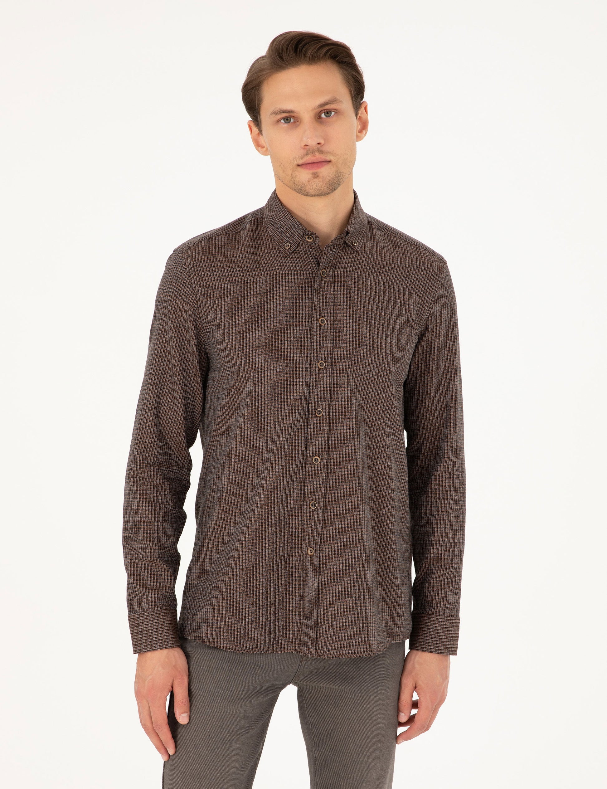 Brown Slim Fit Long Sleeve Shirt