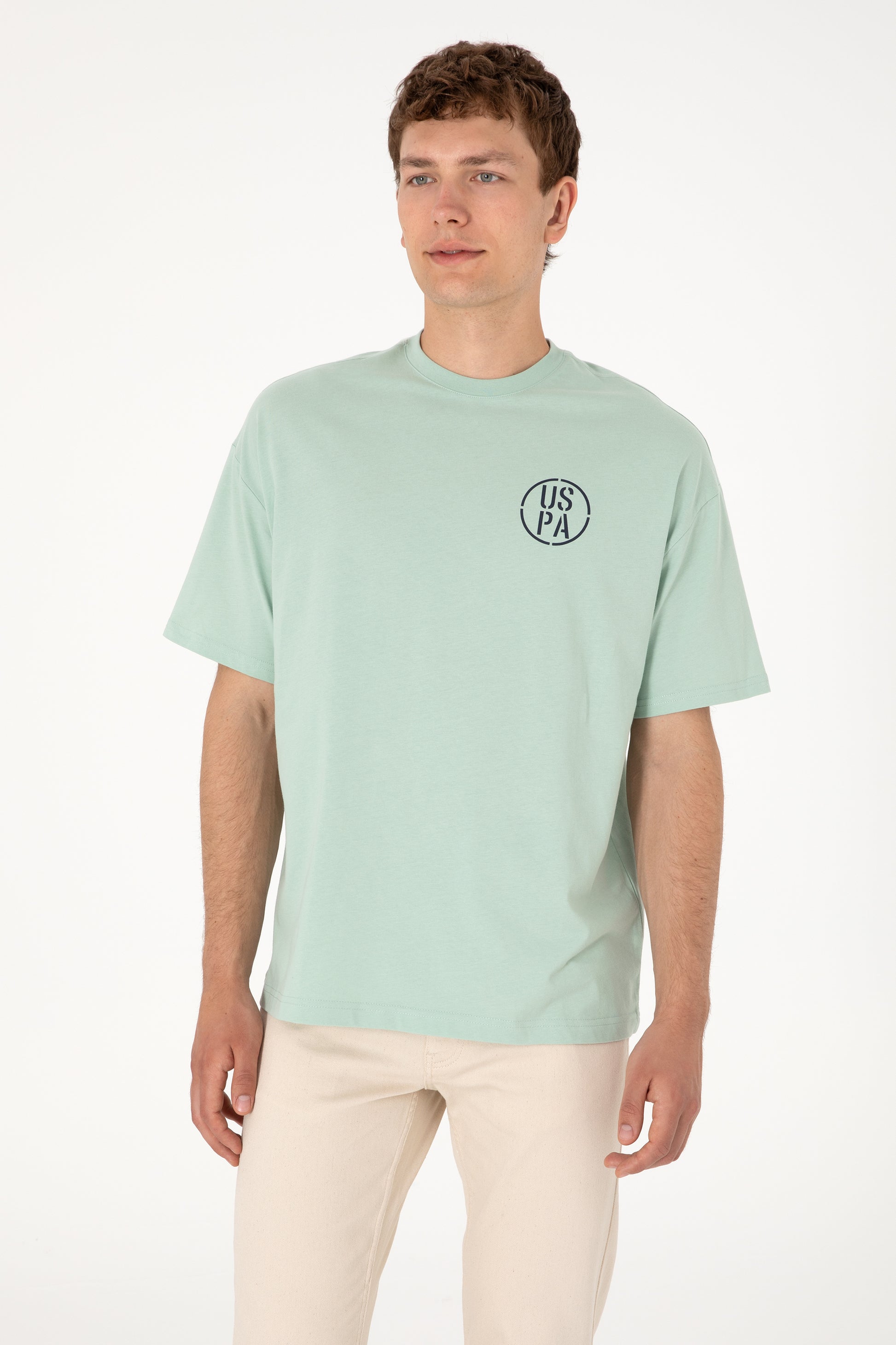 Men's Oversize Fit Crew Neck Water Green T-shirt