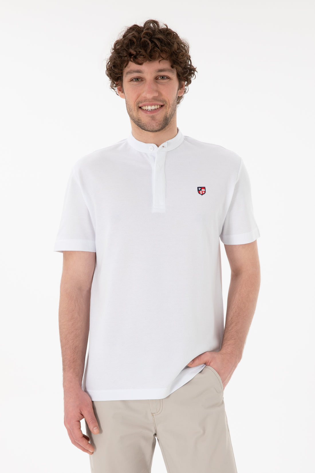 Men's Regular Fit Dominant Collar White Basic T-Shirt