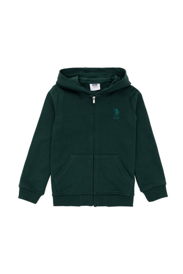 Boy's Dark Green Basic Hooded Sweatshirt