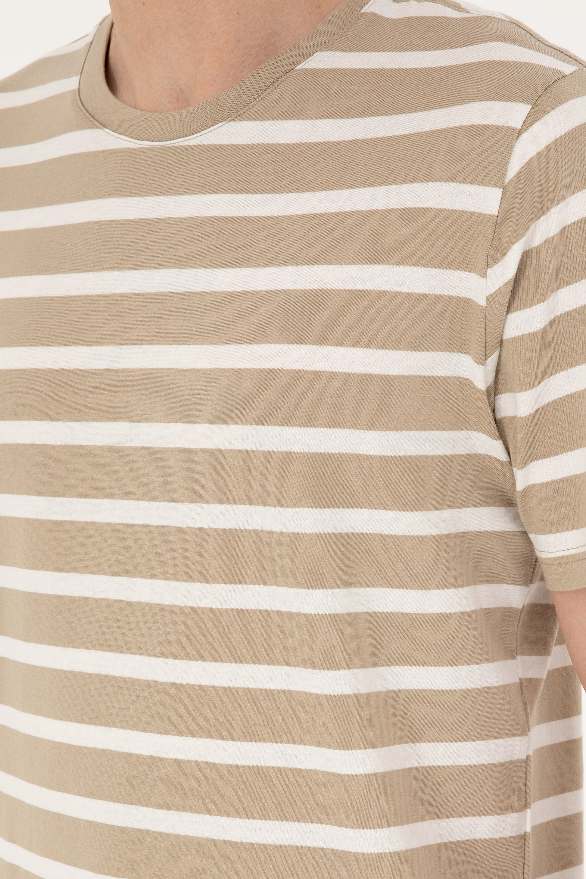 Men's Regular Fit Crew Neck Light Khaki T-Shirt