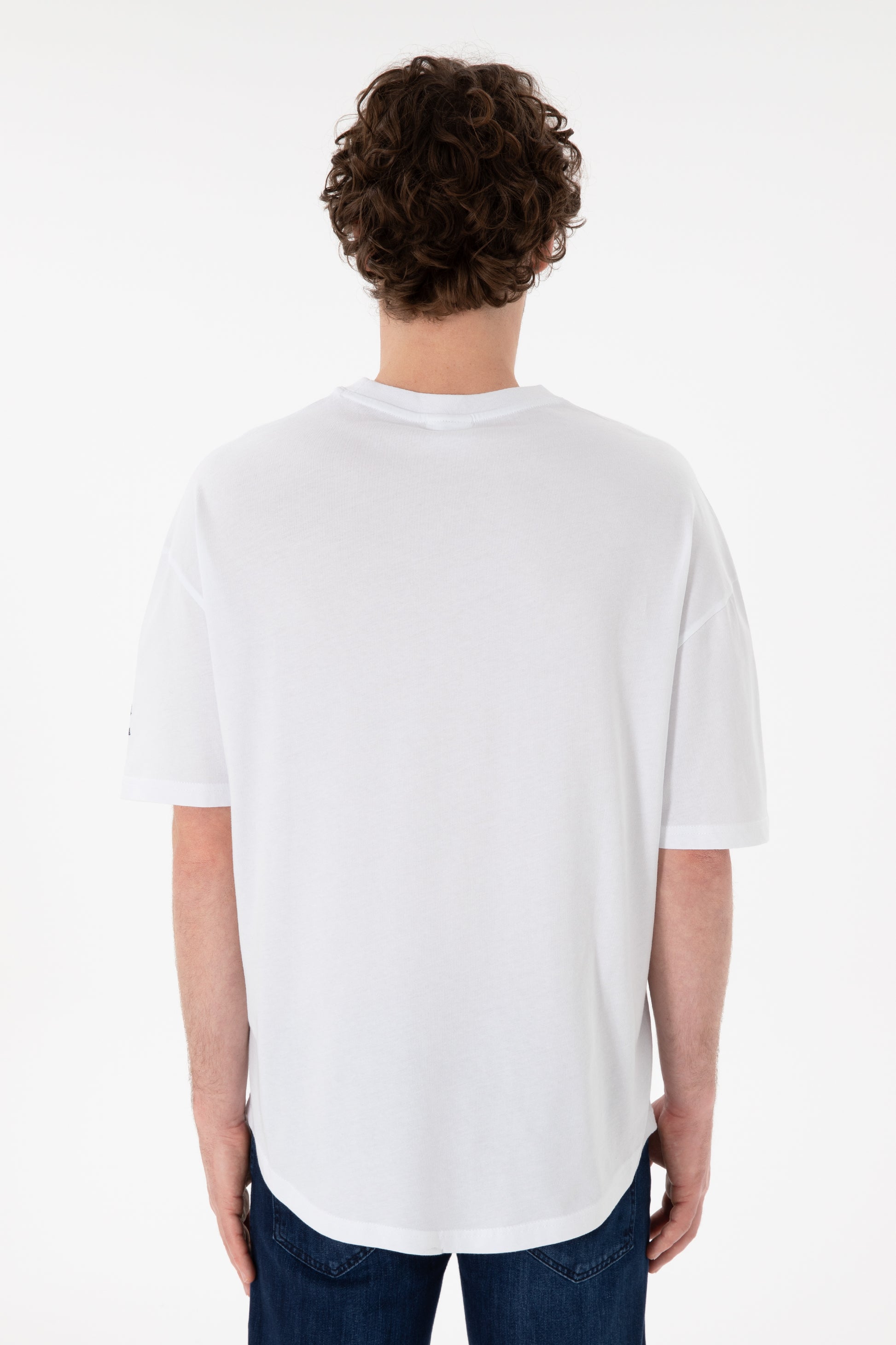 Men's Long Fit Crew Neck White Basic T-Shirt