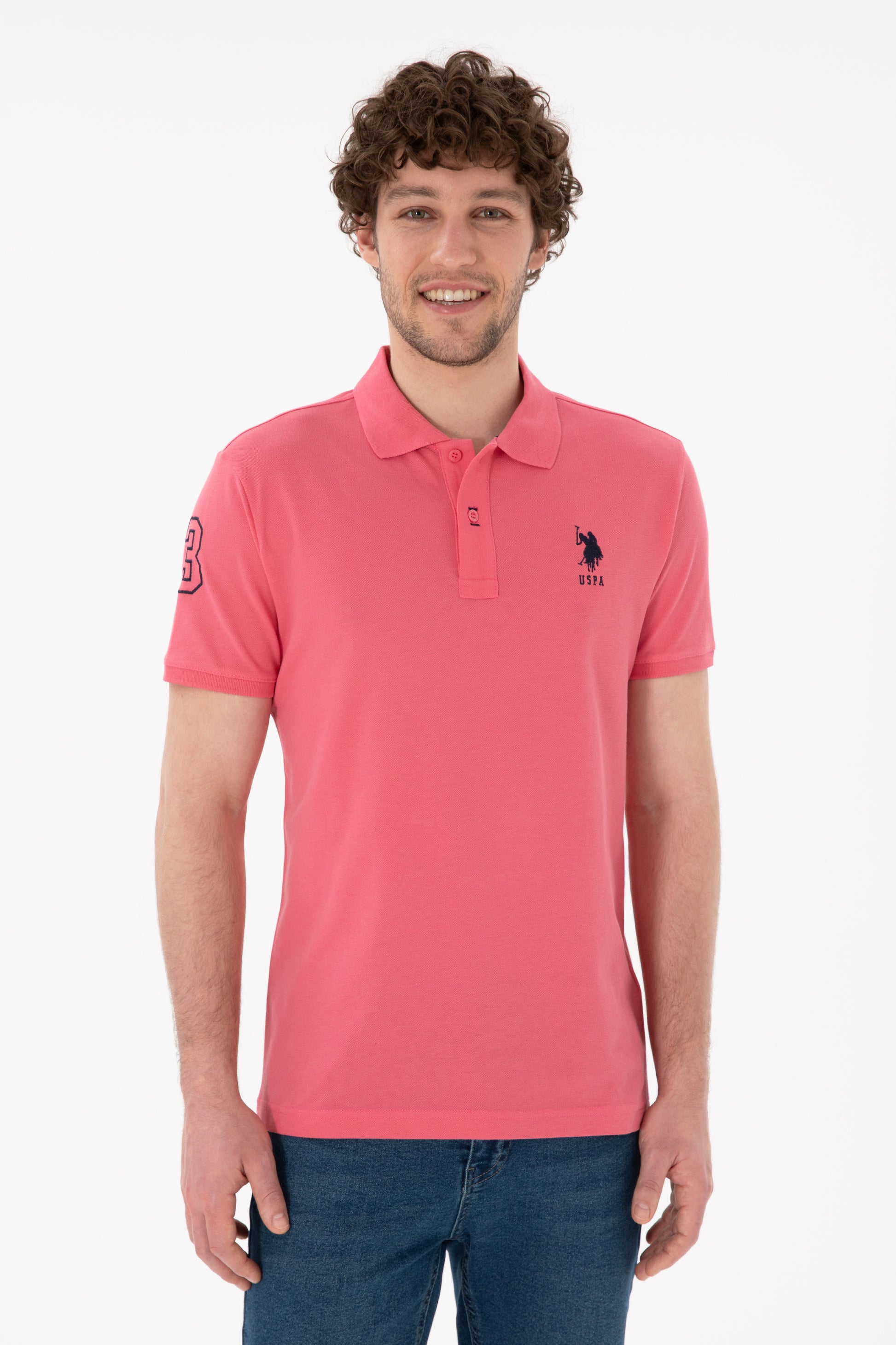 Men's Slim Fit Polo Neck Pink Basic T-Shirt