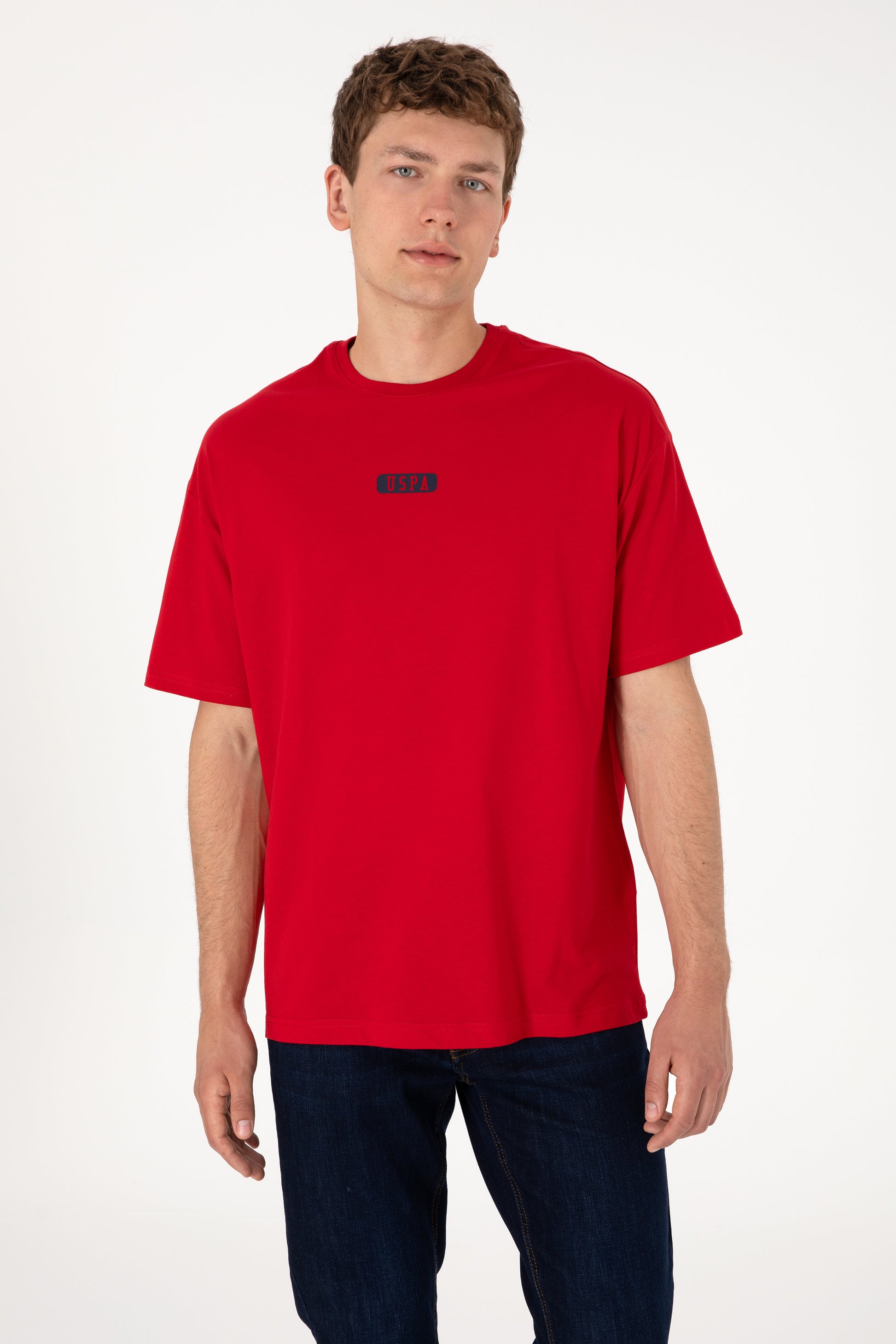 Men's Oversize Fit Crew Neck Red T-Shirt