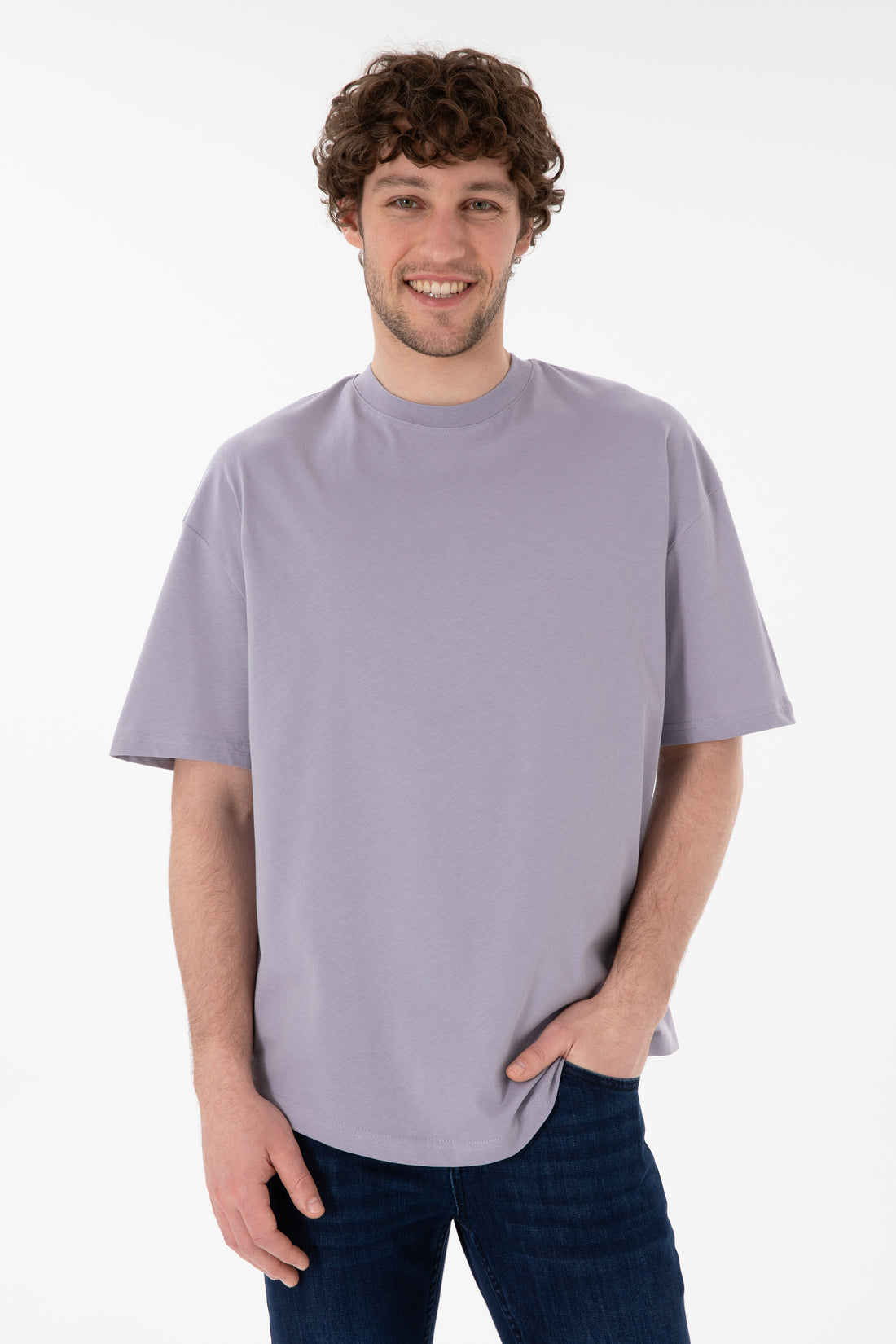 Men's Long Fit Crew Neck Grey Basic T-Shirt