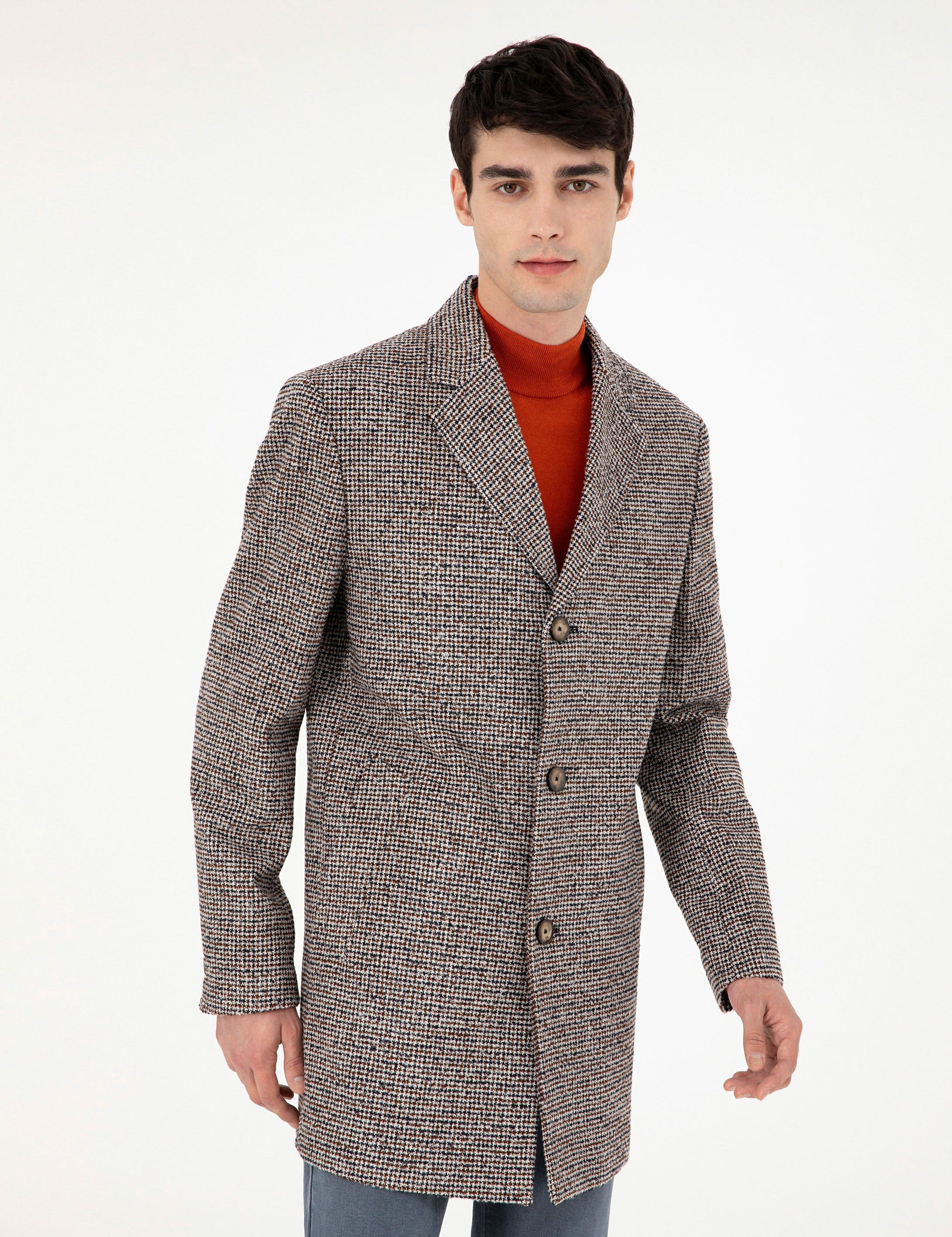 Brown Slim Fit Cashmere Coat