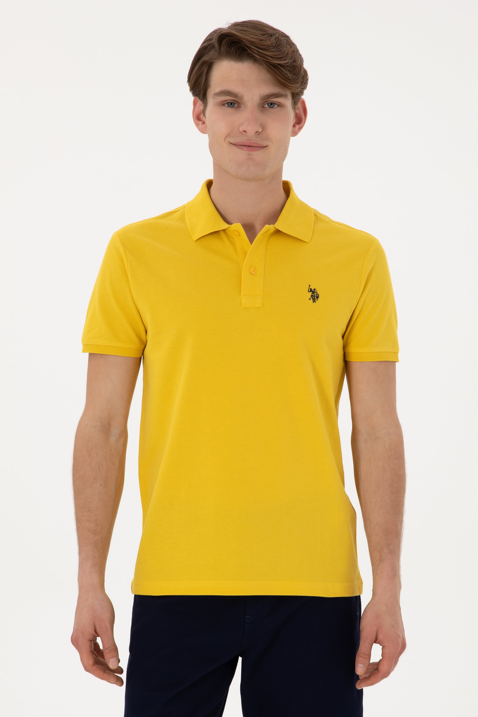 Men's Slim Fit Polo Neck Yellow Basic T-Shirt